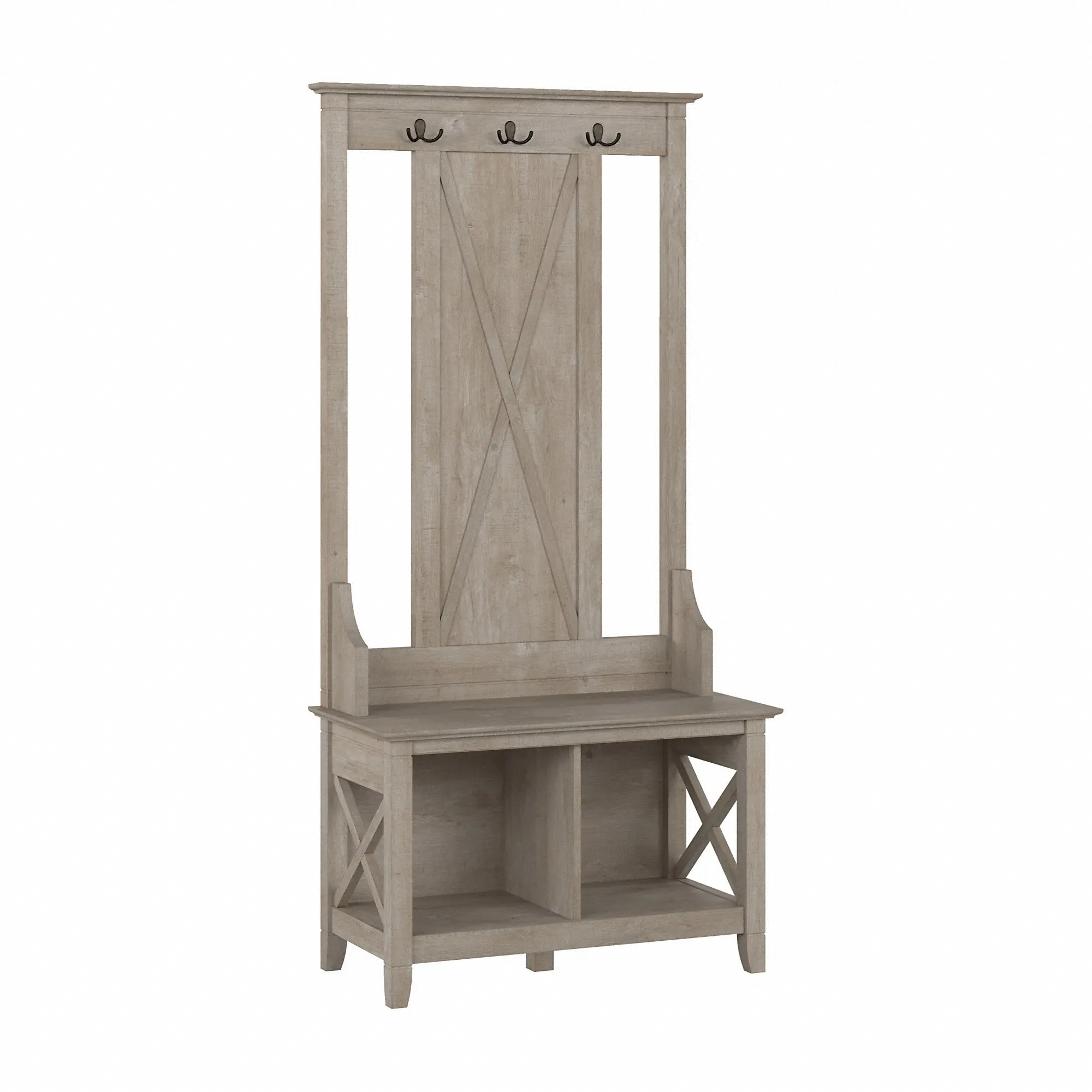 KWS166WG-03 Key West Farmhouse Washed Gray Shoe Bench and Hall Tree - Bush Furniture-3