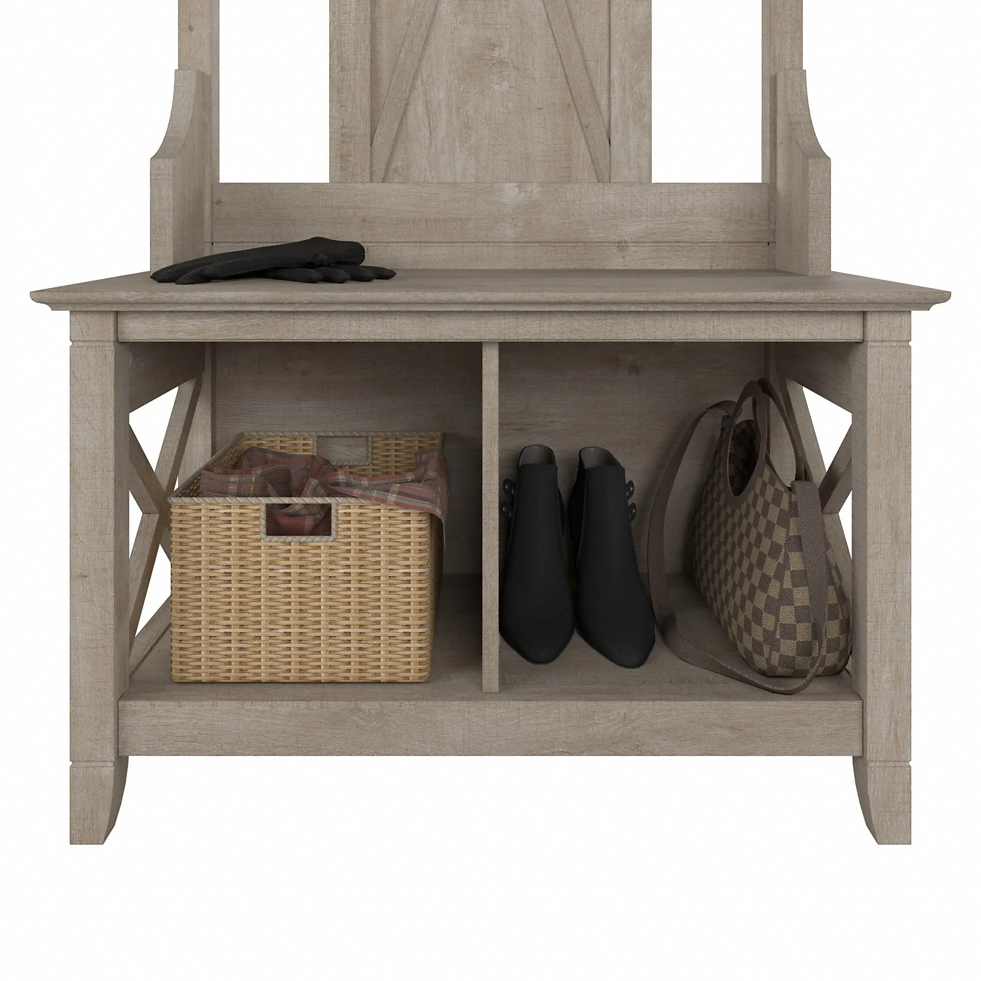 KWS166WG-03 Key West Farmhouse Washed Gray Shoe Bench and Hall Tree - Bush Furniture-5