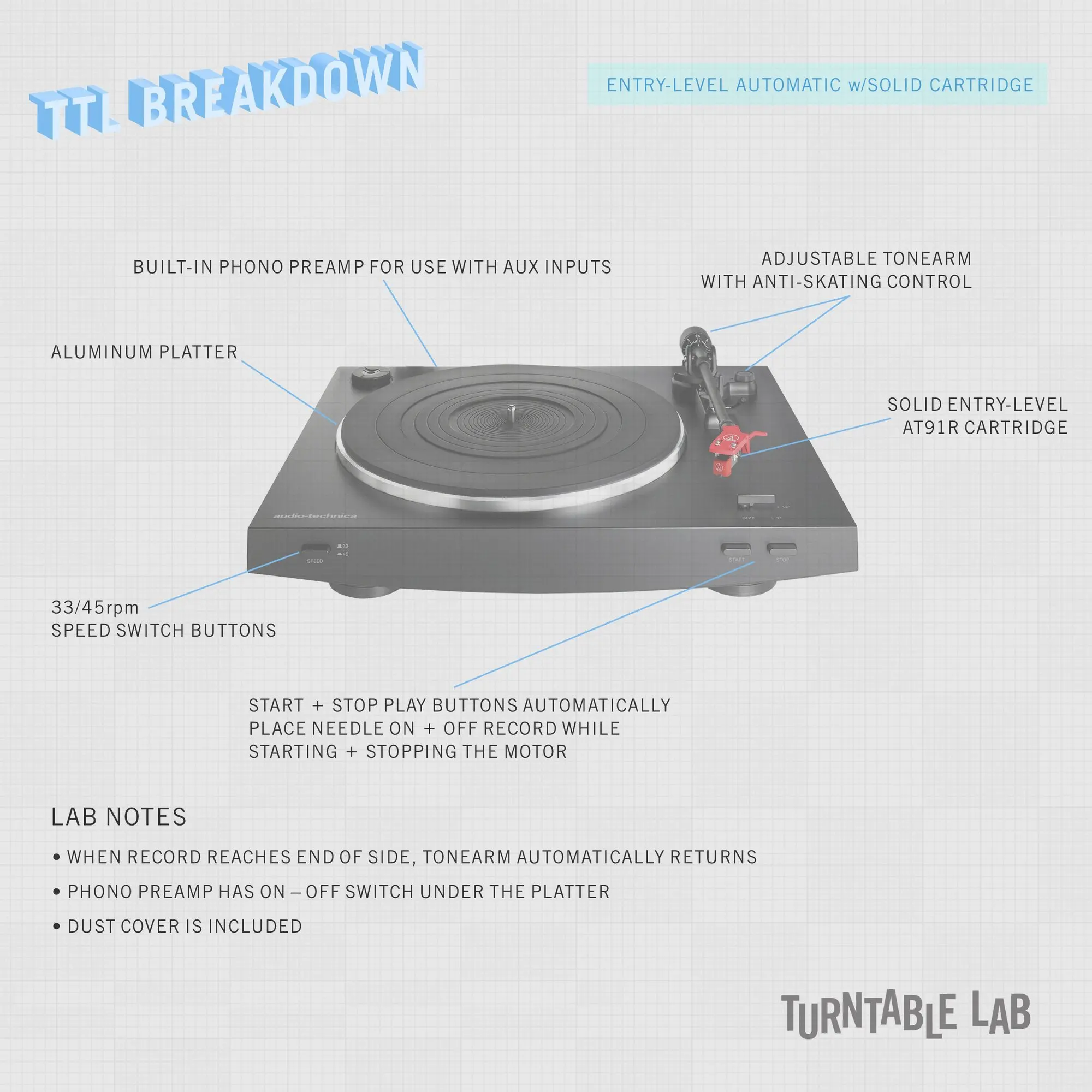 AT-LP3BK Audio Technica AT-LP3BK Automatic Turntable - Black-10