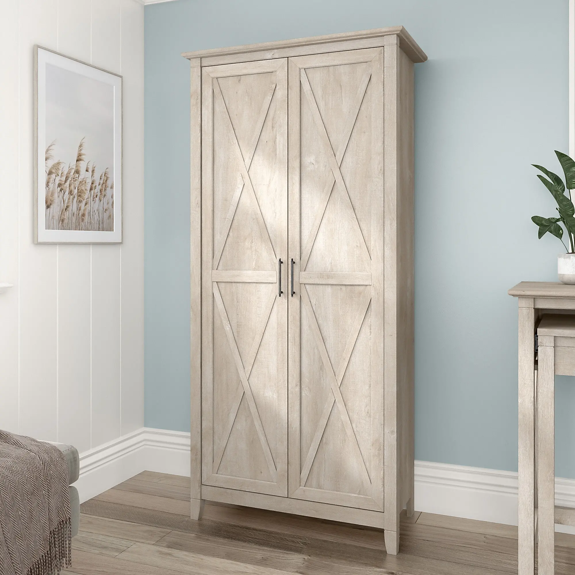 KWS266WG-03 Key West Farmhouse Washed Gray 2-Door Tall Storage Cabinet - Bush Furniture-1