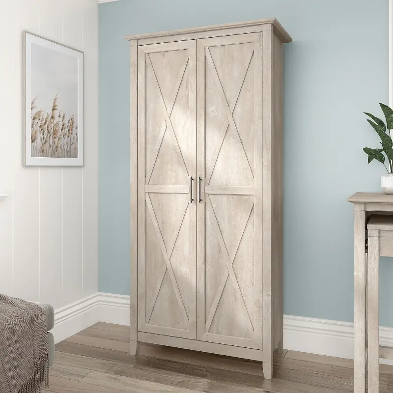 Key West Farmhouse Washed Gray 2-Door Tall Storage Cabinet - Bush Furniture