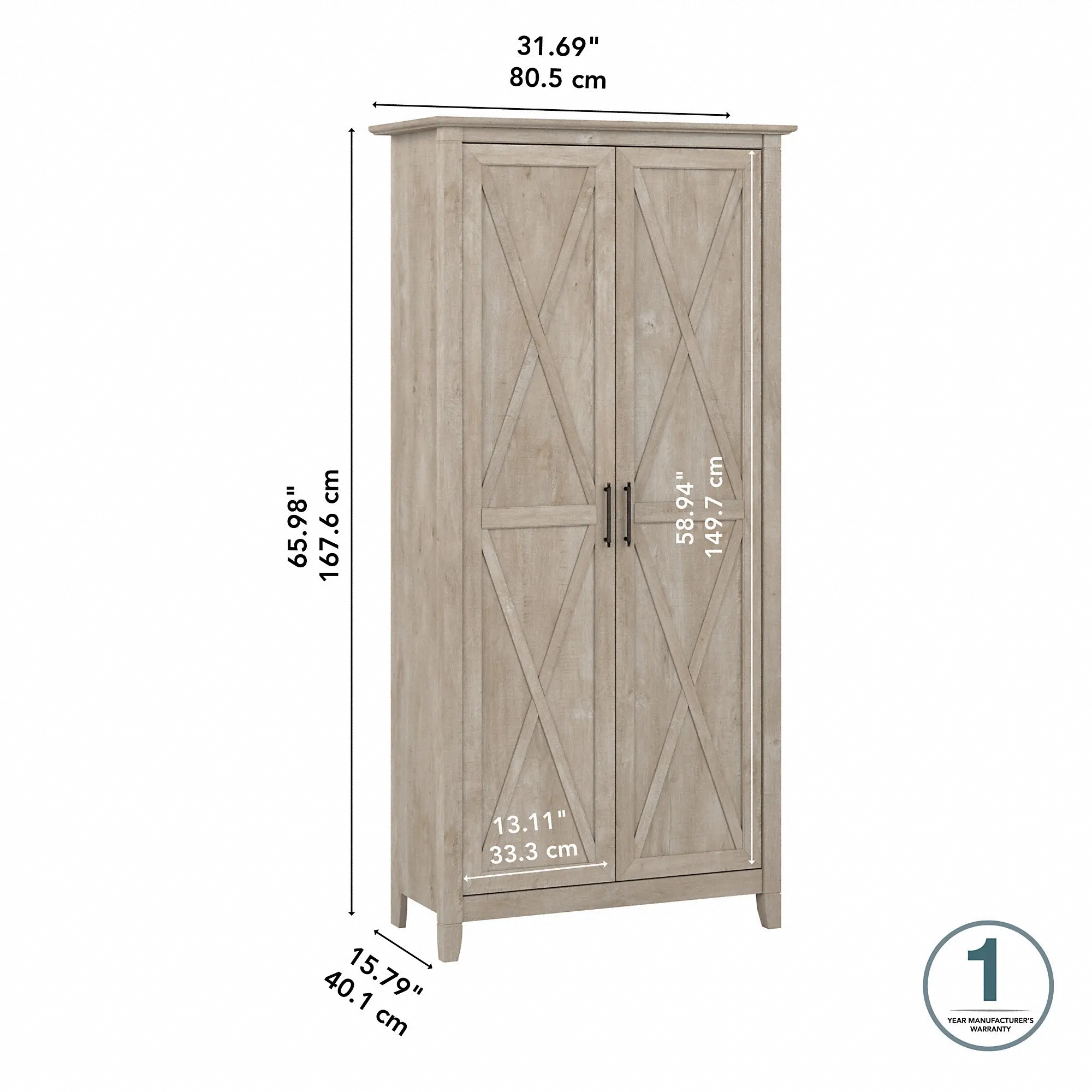 KWS266WG-03 Key West Farmhouse Washed Gray 2-Door Tall Storage Cabinet - Bush Furniture-3
