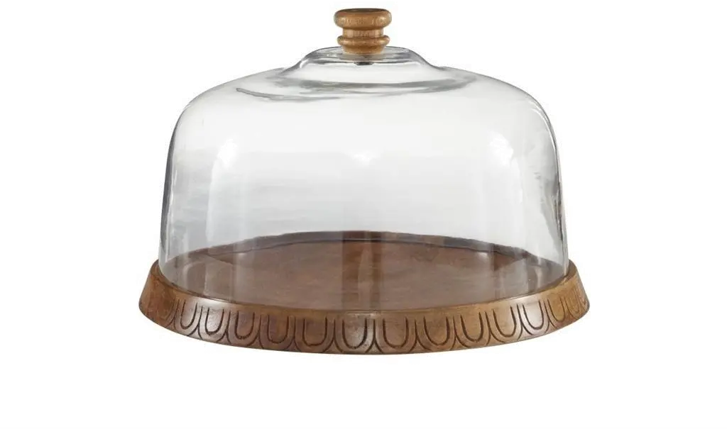 Crafted Wood and Glass Cloche Set With Base-1