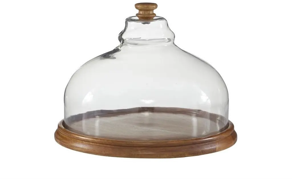 Wood and Glass Cloche Set With Base-1
