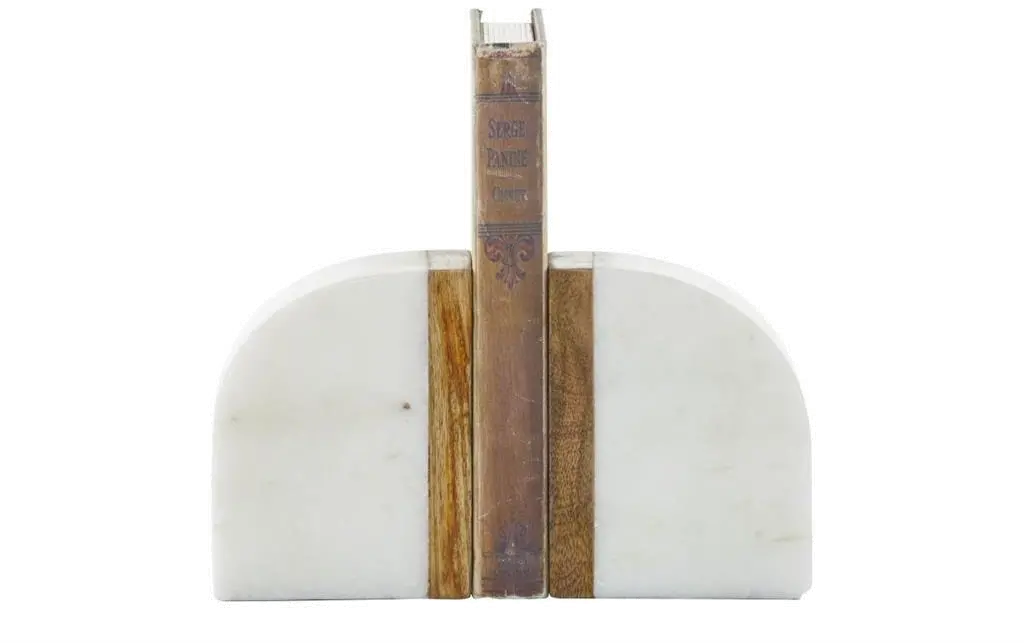 Set of 2 Marble Wood Bookends-1