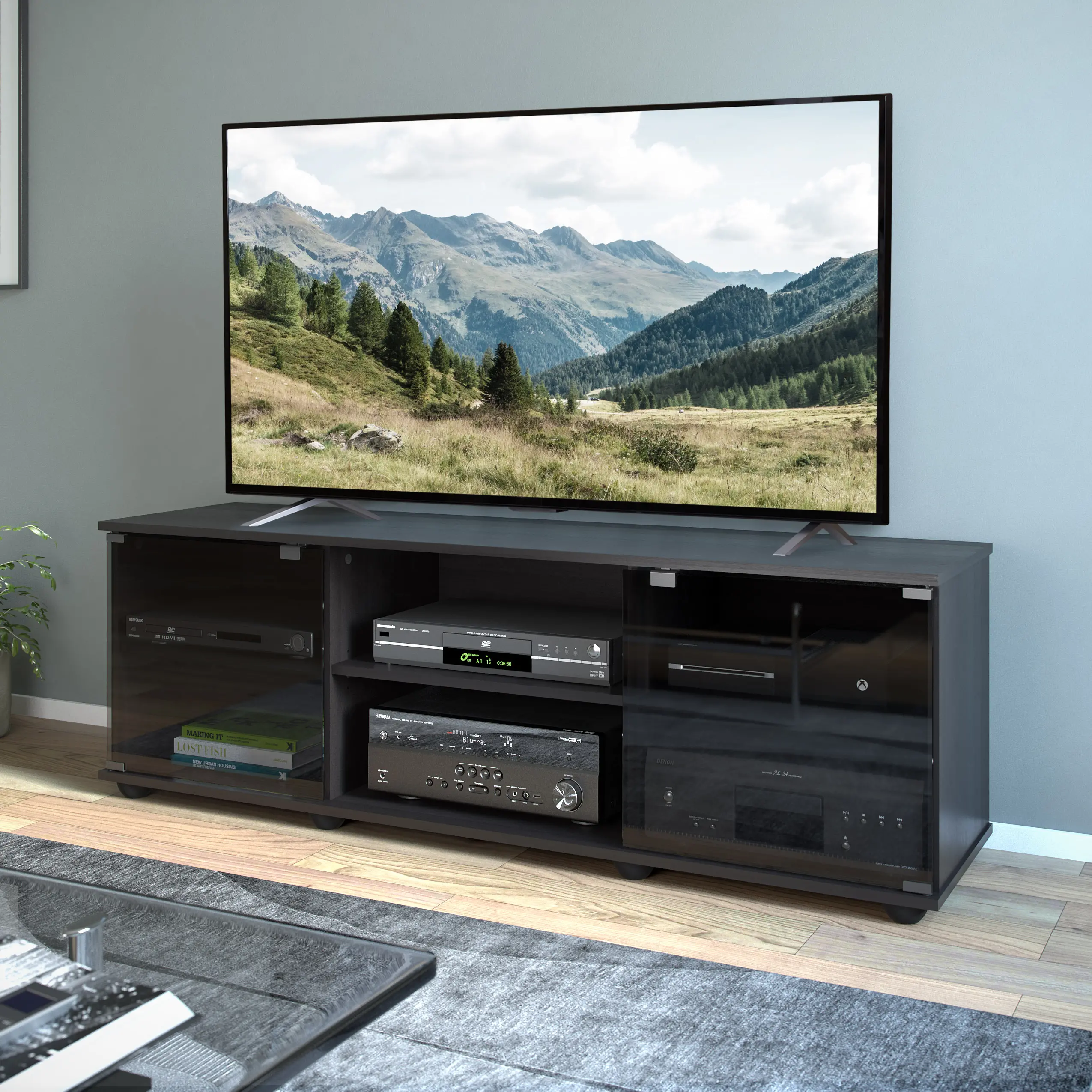 Fiji Contemporary 60  Ravenwood Black Wooden TV Stand-2