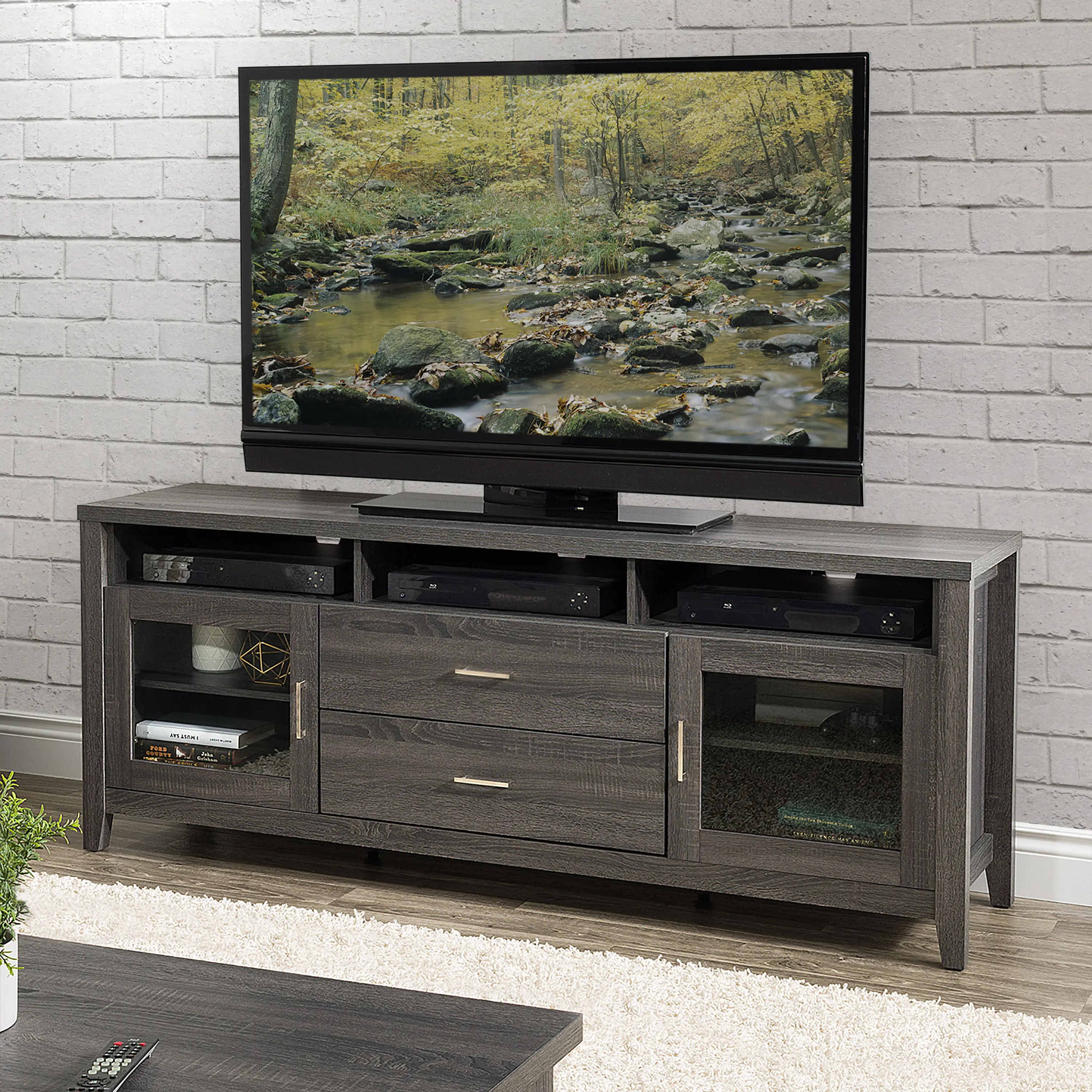 Hollywood Contemporary 70  Dark Grey TV Cabinet with Drawers-2