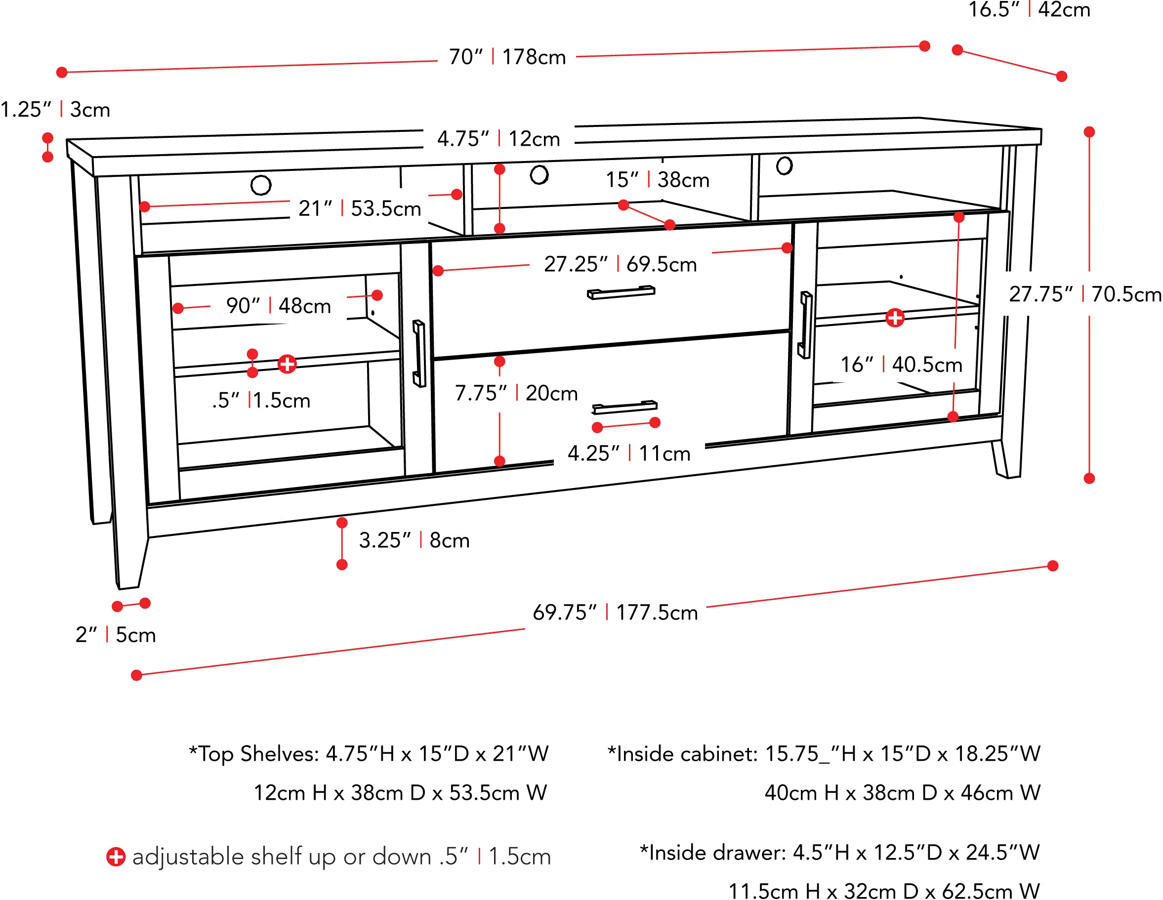 Hollywood Contemporary 70  Dark Grey TV Cabinet with Drawers-8