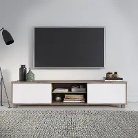 Hollywood Modern 71  White and Brown Wood Grain TV Stand with Doors