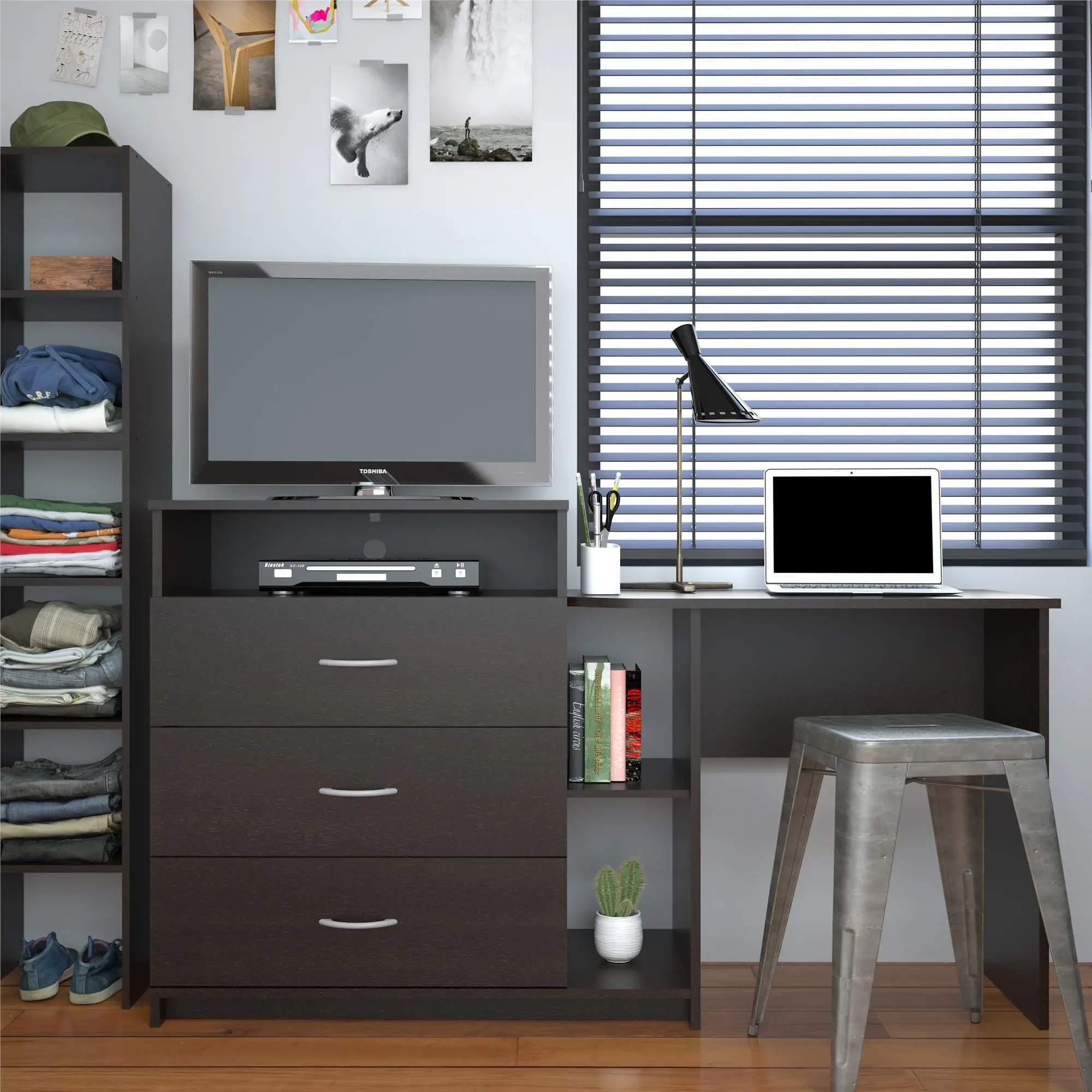 Rebel Transitional Espresso 3 in 1 Media Dresser and Desk Combo-3