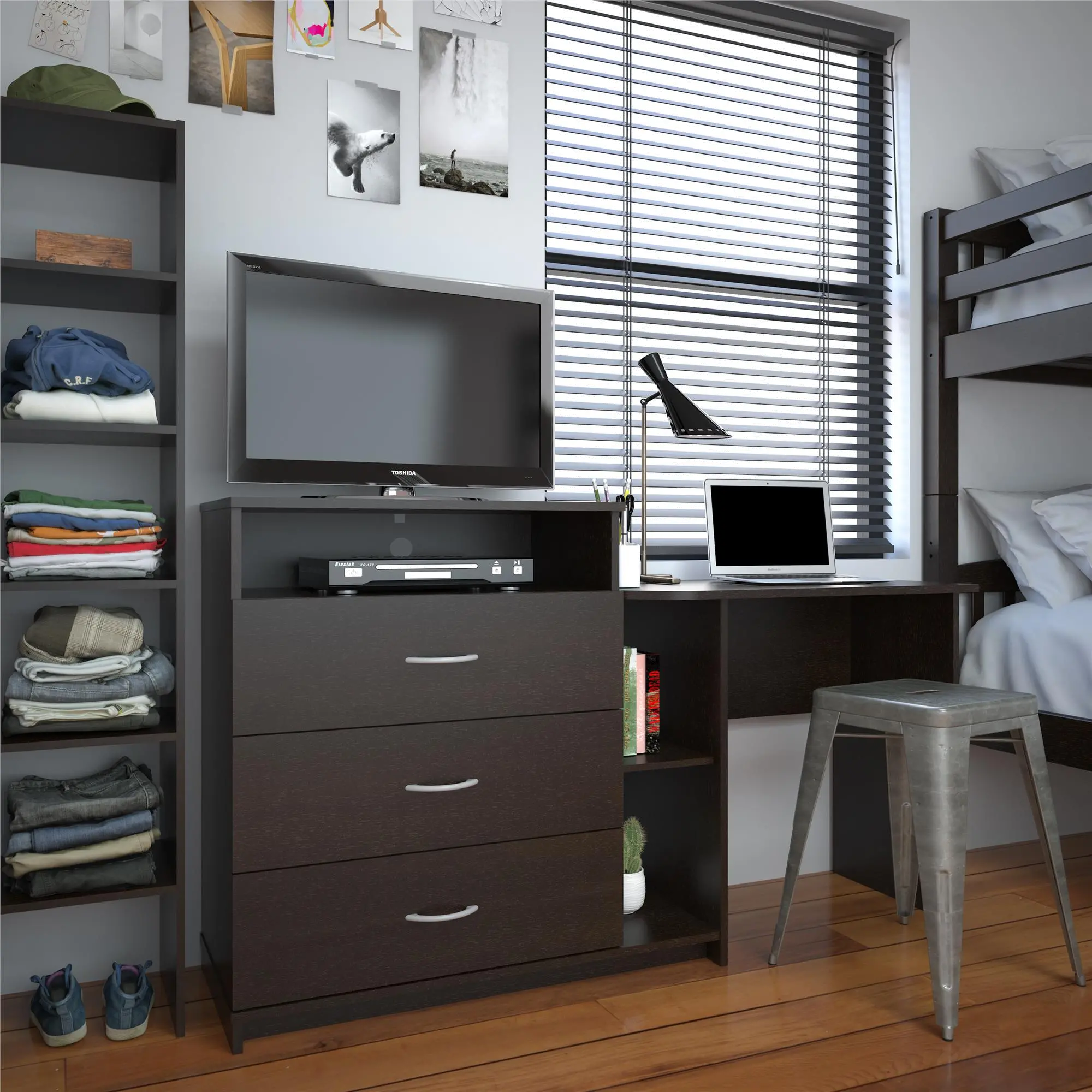 Rebel Transitional Espresso 3 in 1 Media Dresser and Desk Combo-4