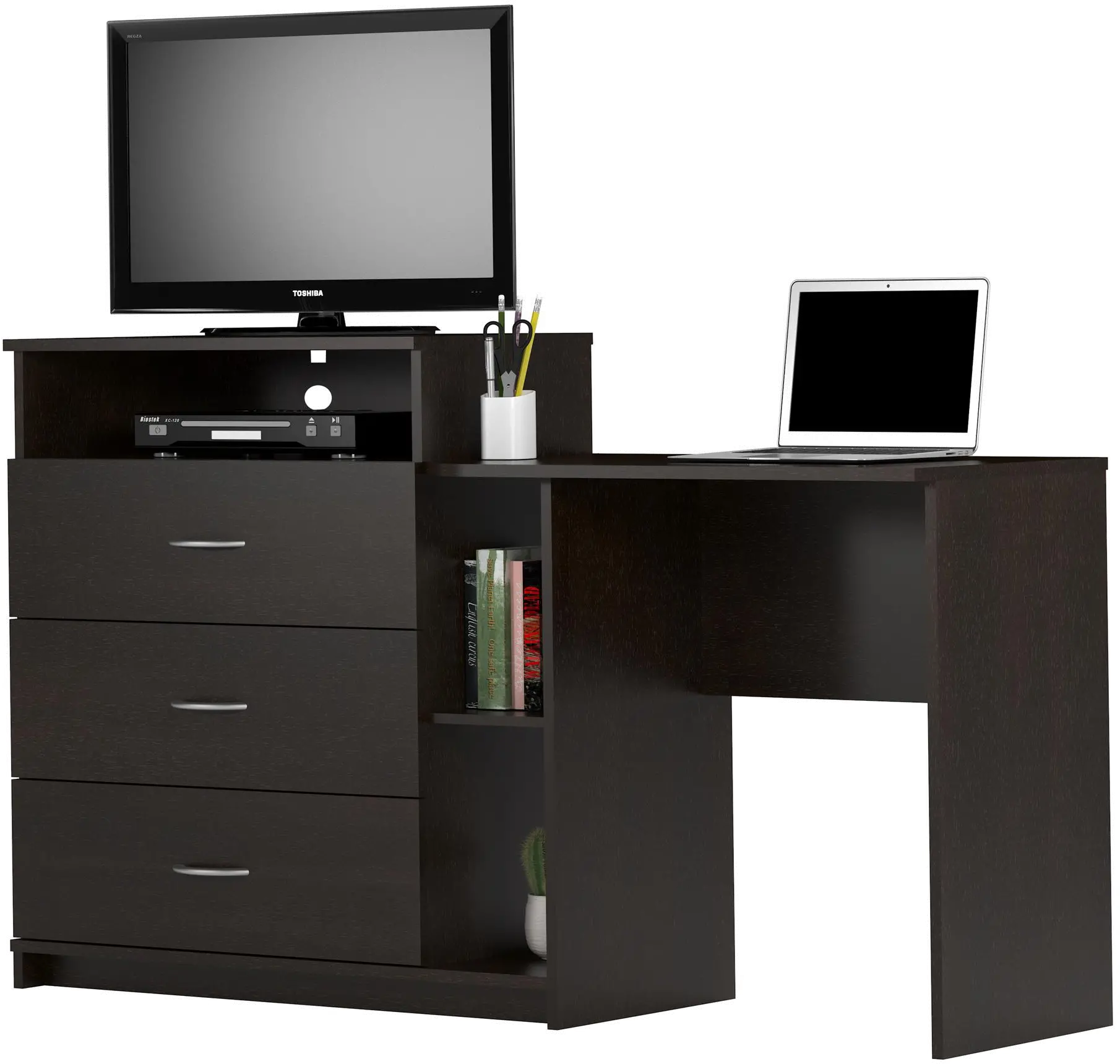 Rebel Transitional Espresso 3 in 1 Media Dresser and Desk Combo-1