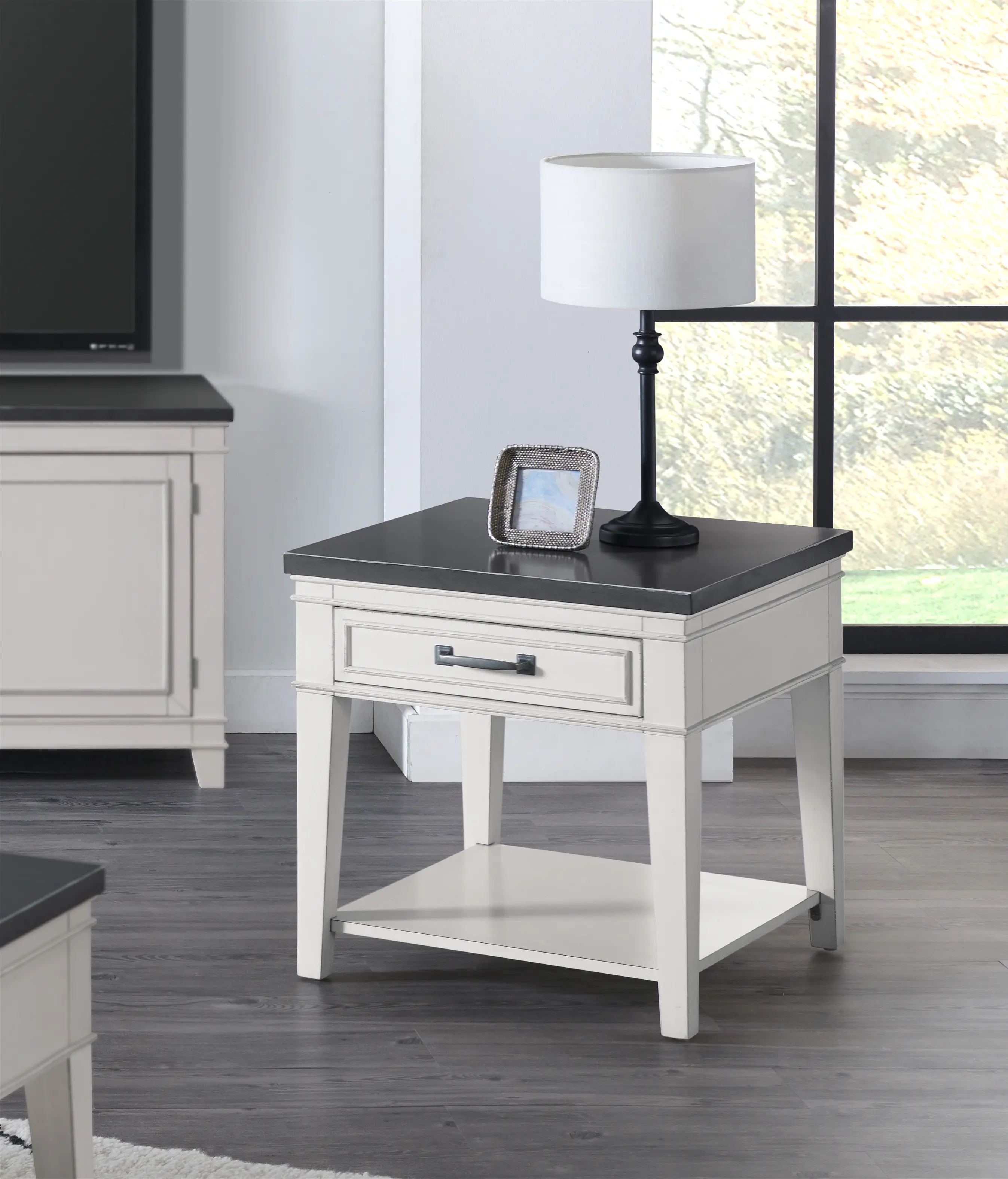 Del Mar Antique White and Gray End Table-2