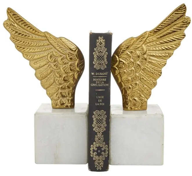 Set of 2 Aluminum and Gold Wing Bookends-1
