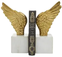Set of 2 Aluminum and Gold Wing Bookends