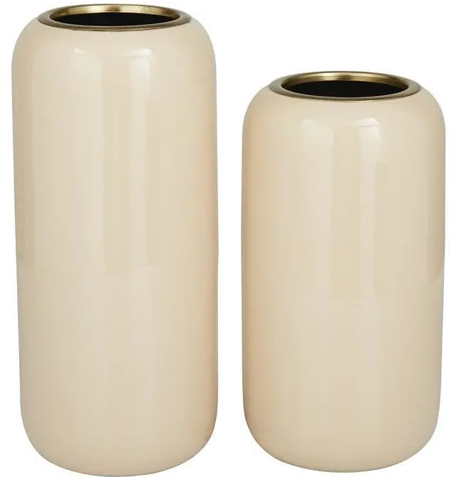 13 Inch Cream and Gold Metal Vase-1