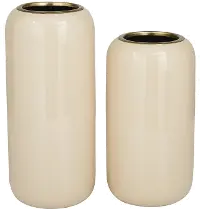 13 Inch Cream and Gold Metal Vase