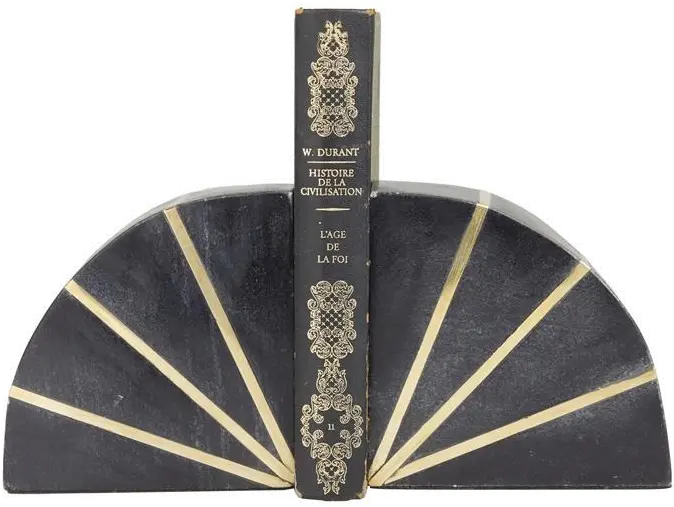 Set of 2 Black Marbled Bookends-1