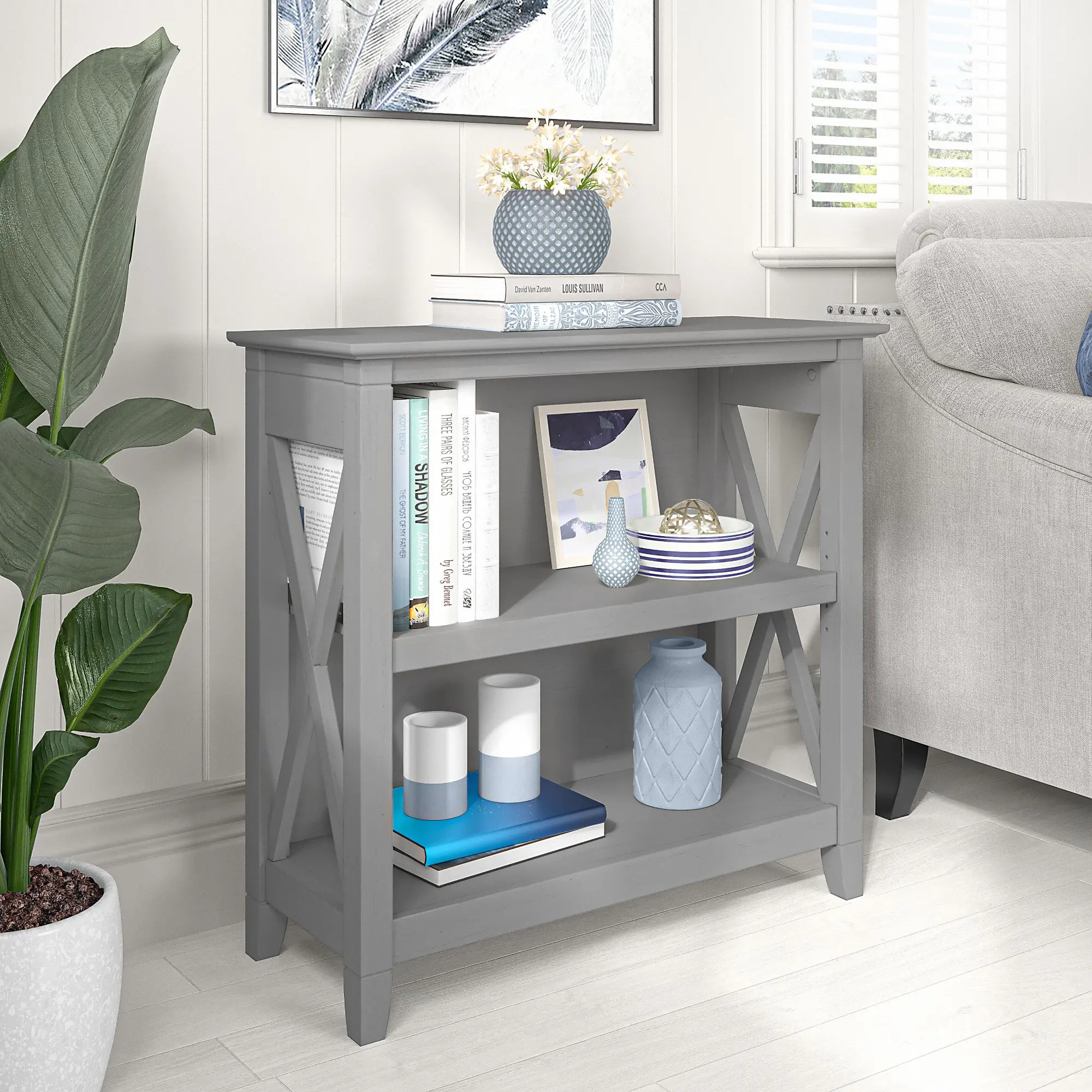 KWB124CG-03 Key West Cape Cod Gray 2-Shelf Bookcase - Bush Furniture-1