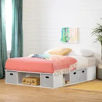 13072 White Queen Platform Bed with Storage and Baskets - South Shore