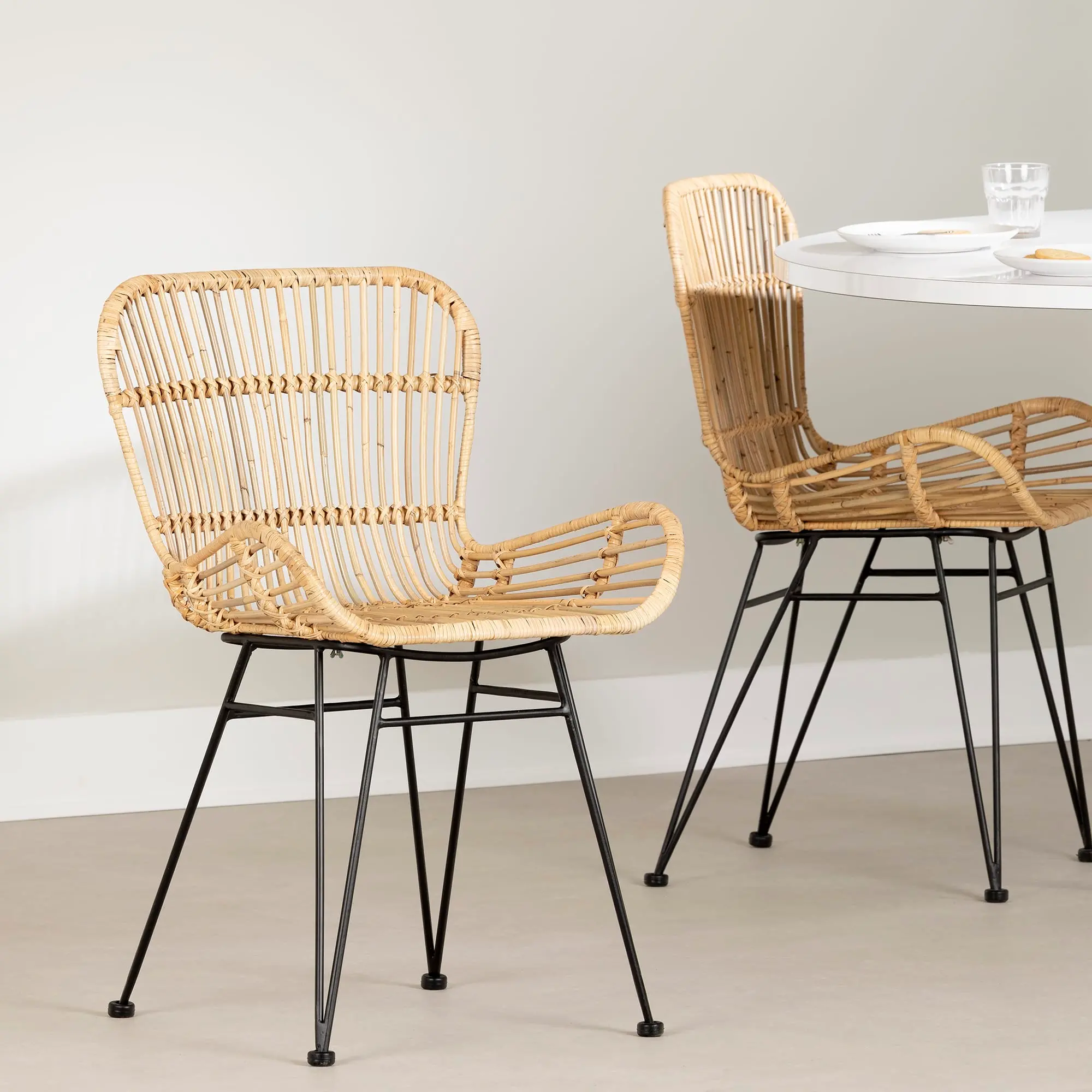 13169 Balka Natural Rattan Dining Chair with Armrests, Set of 2 - South Shore-2