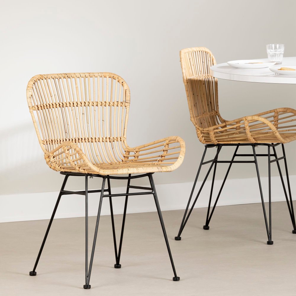 Balka Natural Rattan Dining Chair with Armrests Set of 2 - South Shore