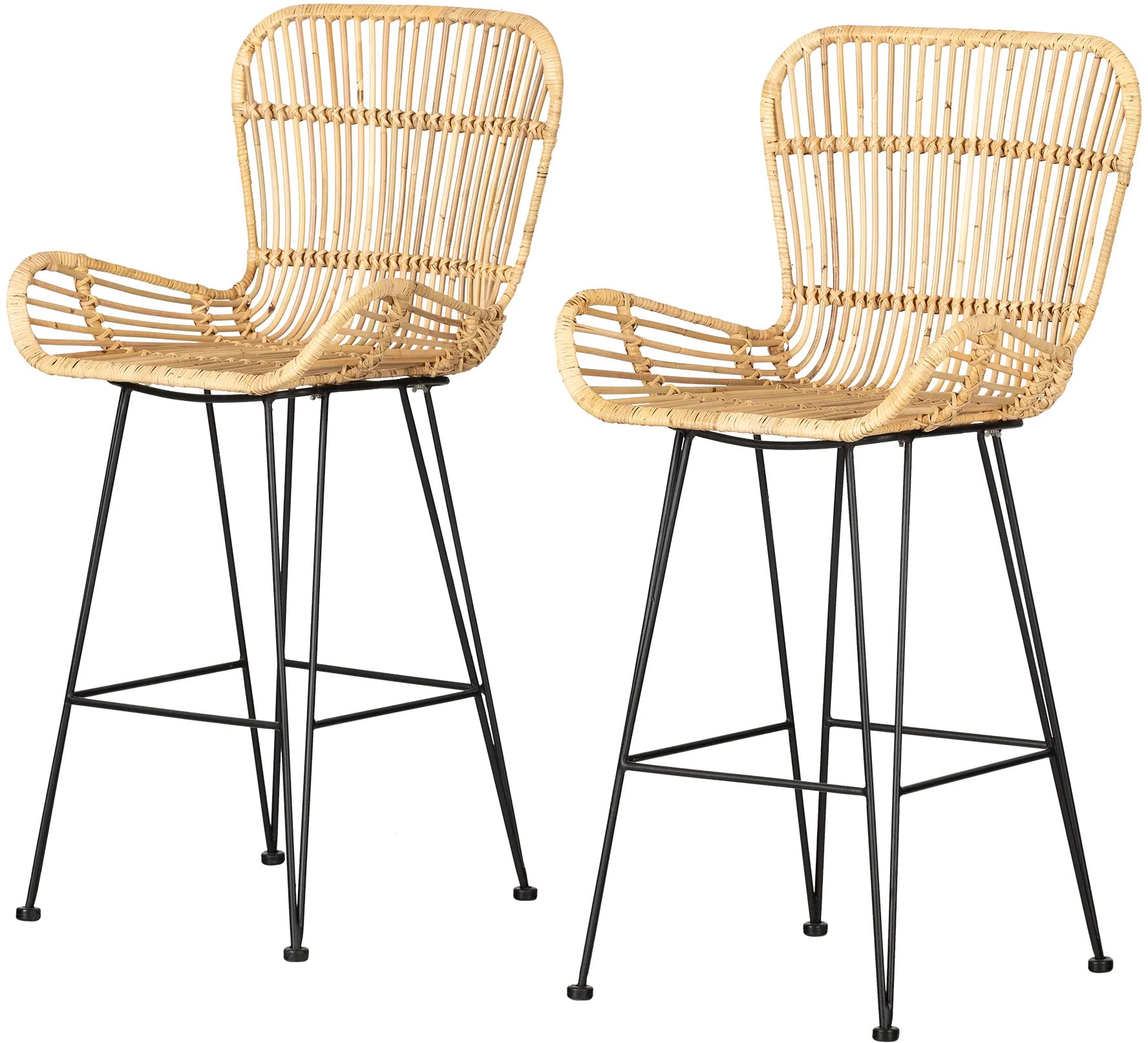 13172 Balka Natural Rattan Counter Stool with Armrests, Set of 2 - South Shore-1