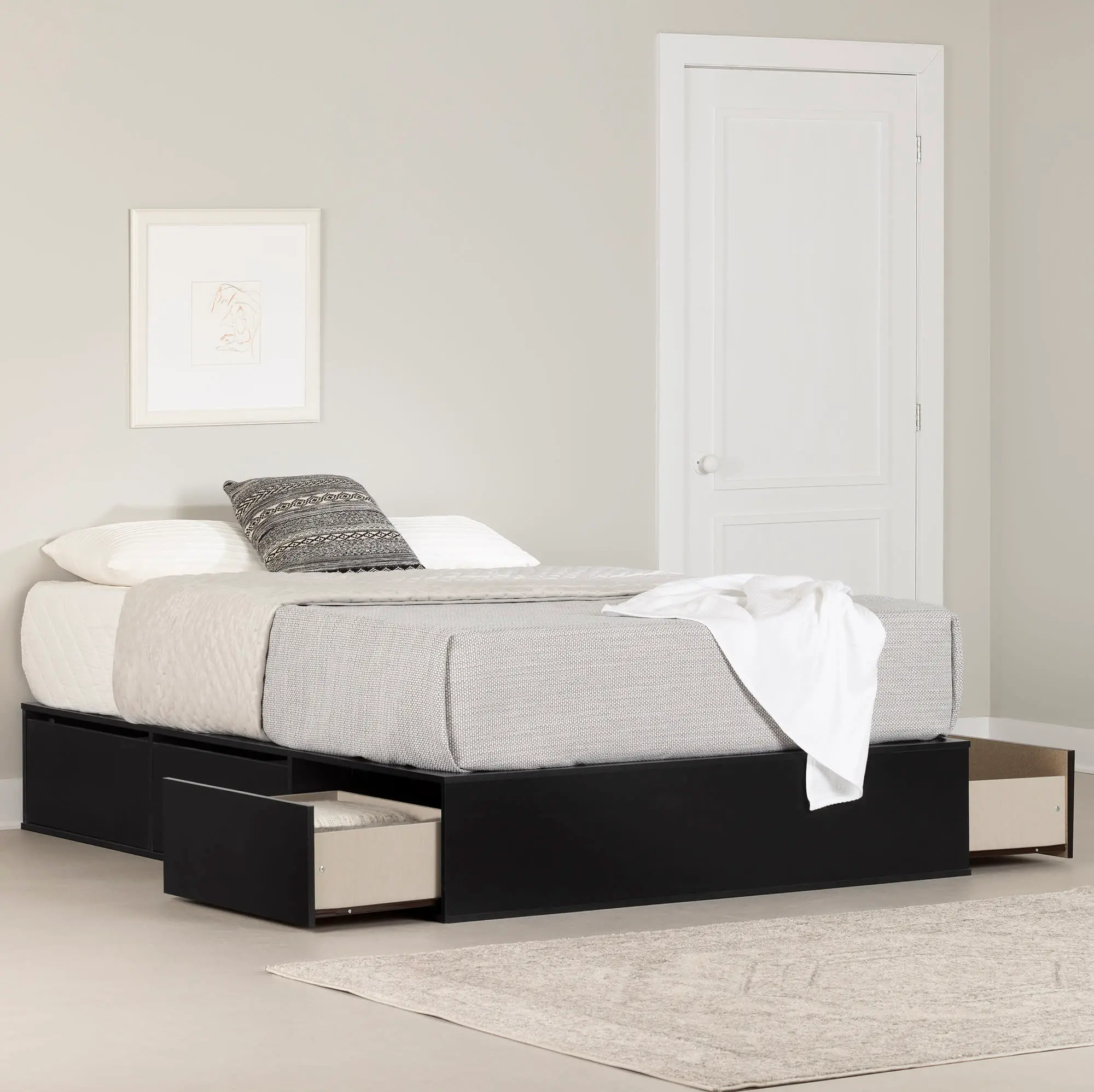 13254 Fusion Black Queen Platform Bed with Six Drawers for Storage - South Shore-3