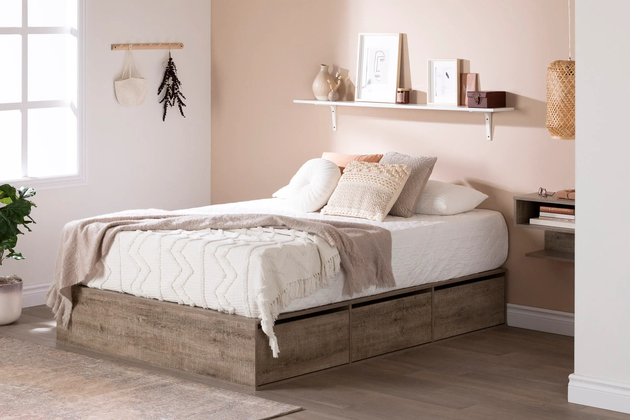 13260 Fusion Weathered Oak Queen Platform Bed with Six Drawers for Storage - South Shore-2