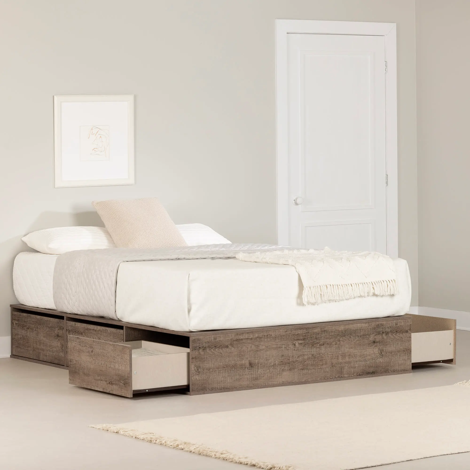 13260 Fusion Weathered Oak Queen Platform Bed with Six Drawers for Storage - South Shore-3