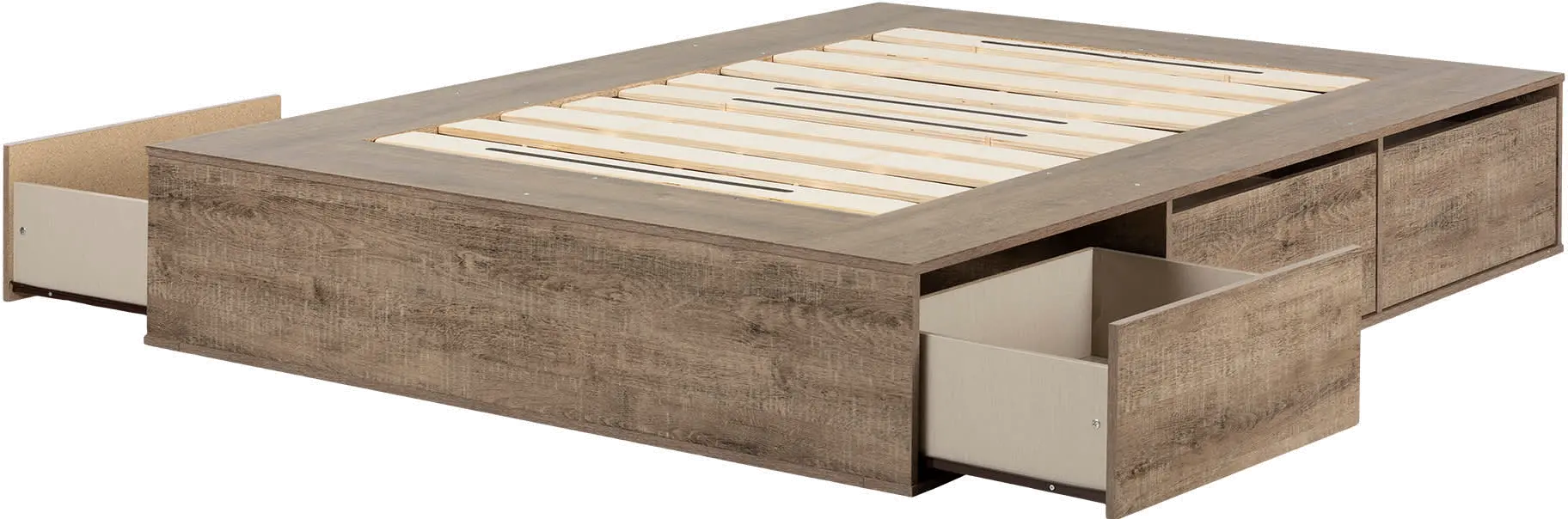 13260 Fusion Weathered Oak Queen Platform Bed with Six Drawers for Storage - South Shore-1