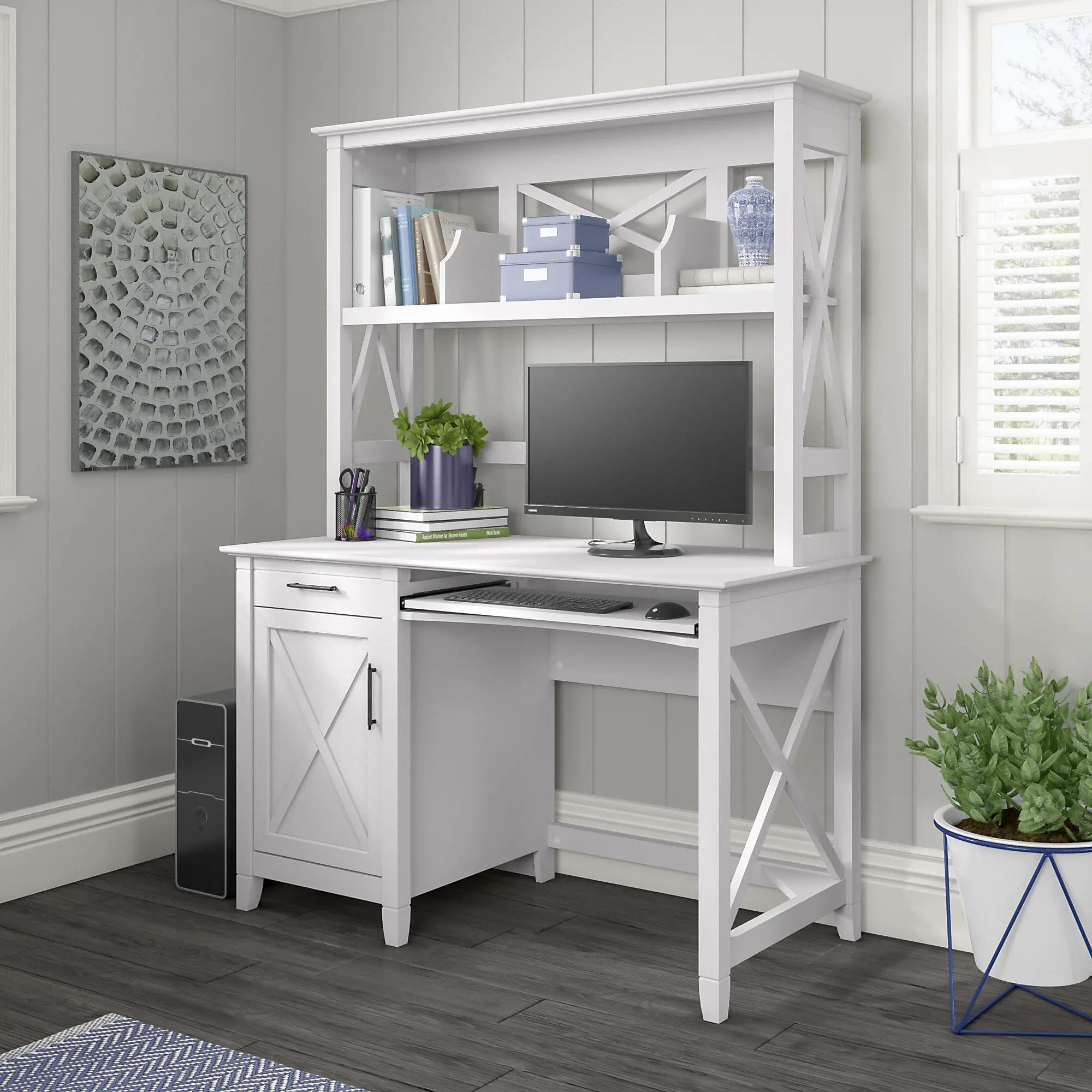 KWD248WT-03 Key West White Oak 48  Desk and Hutch-2