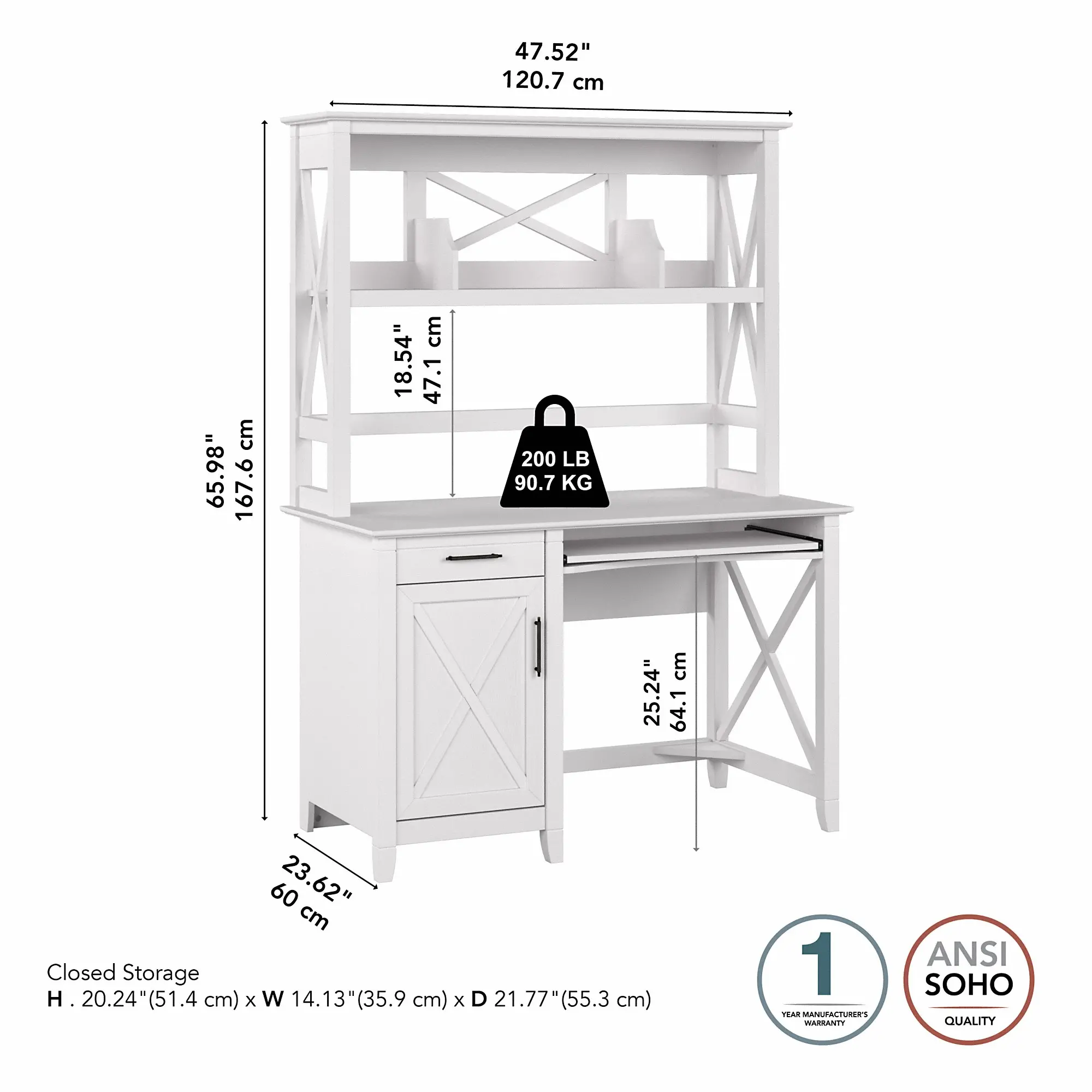 KWD248WT-03 Key West White Oak 48  Desk and Hutch-3