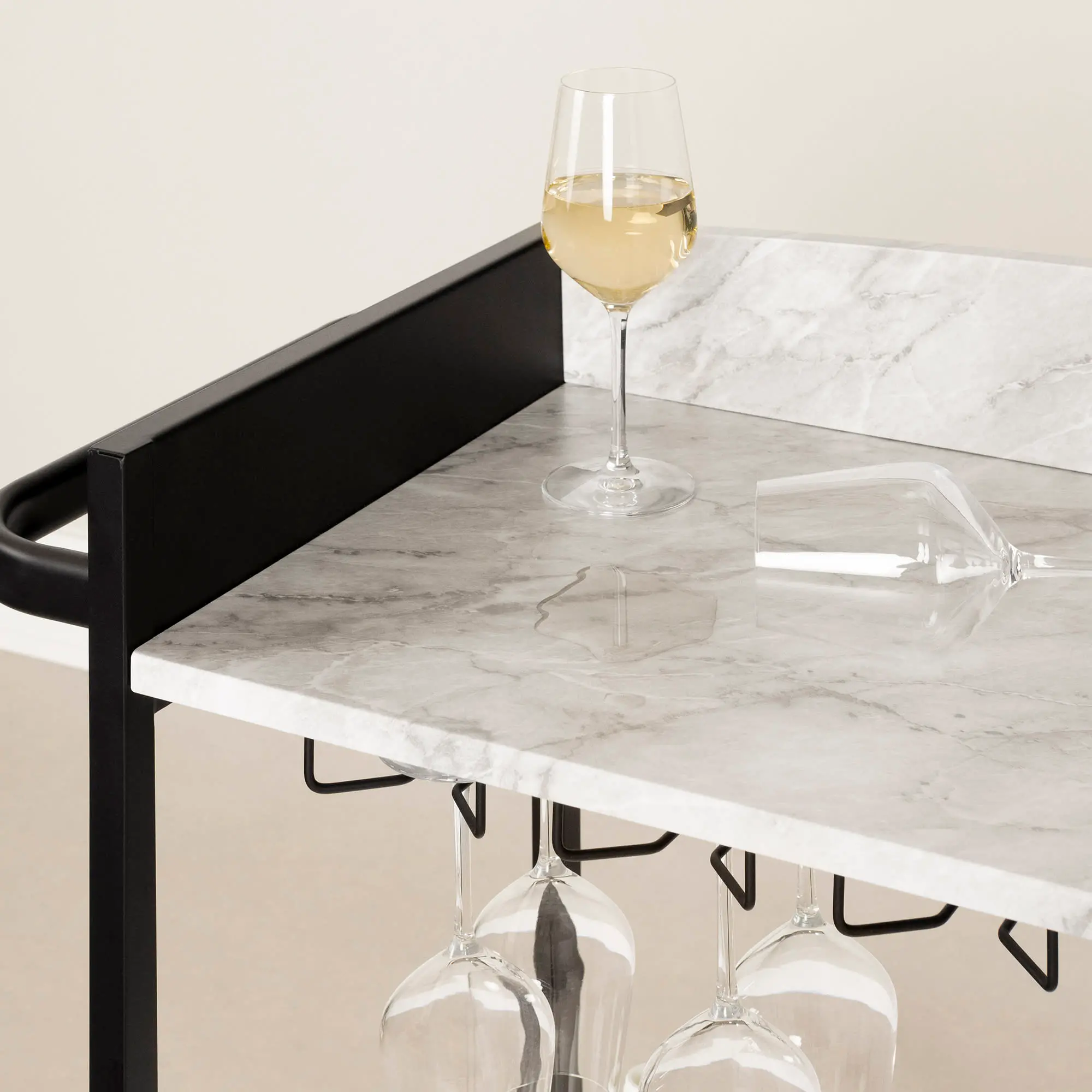 13447 City Life Black and Faux Carrara Marble Bar Cart - South Shore-5