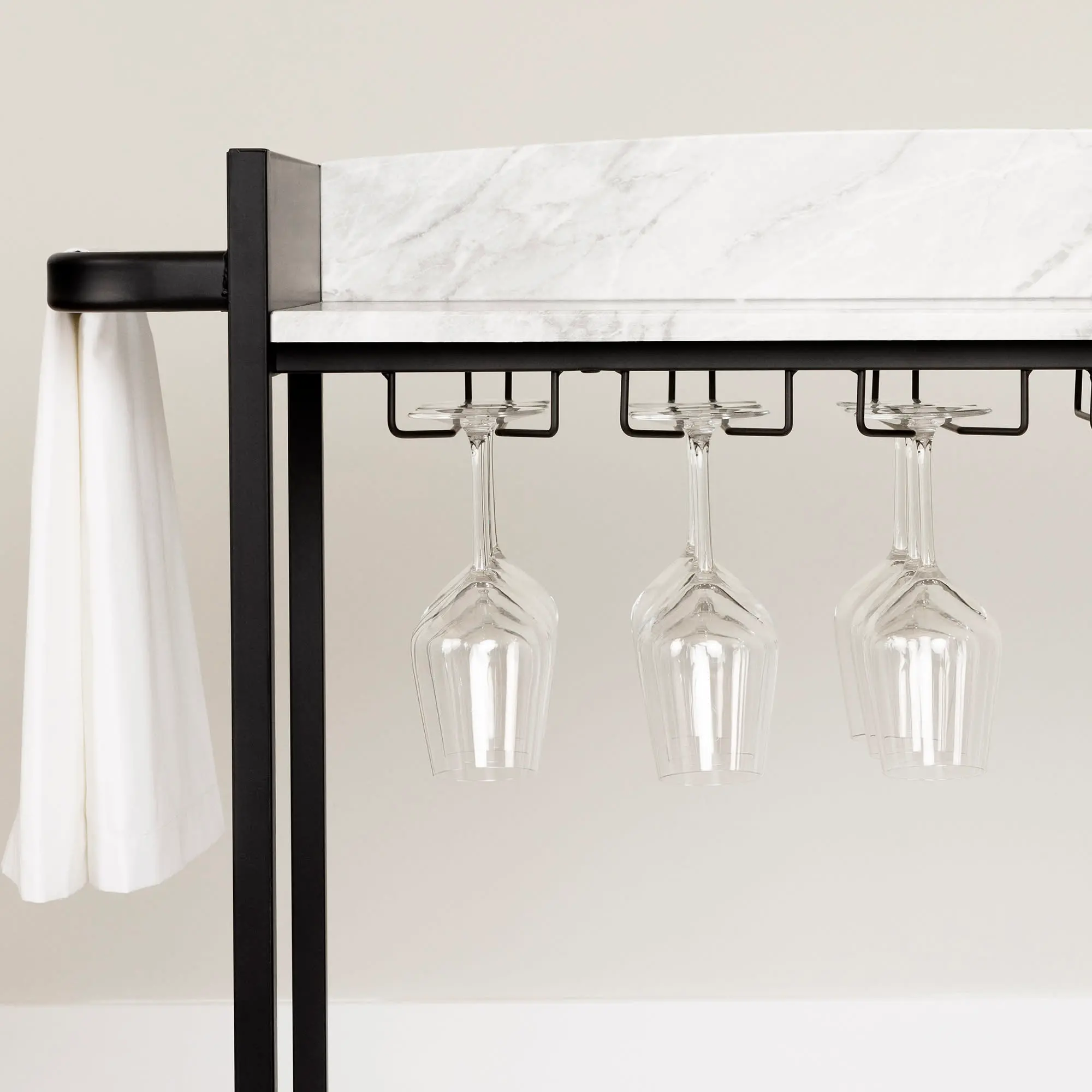 13447 City Life Black and Faux Carrara Marble Bar Cart - South Shore-6