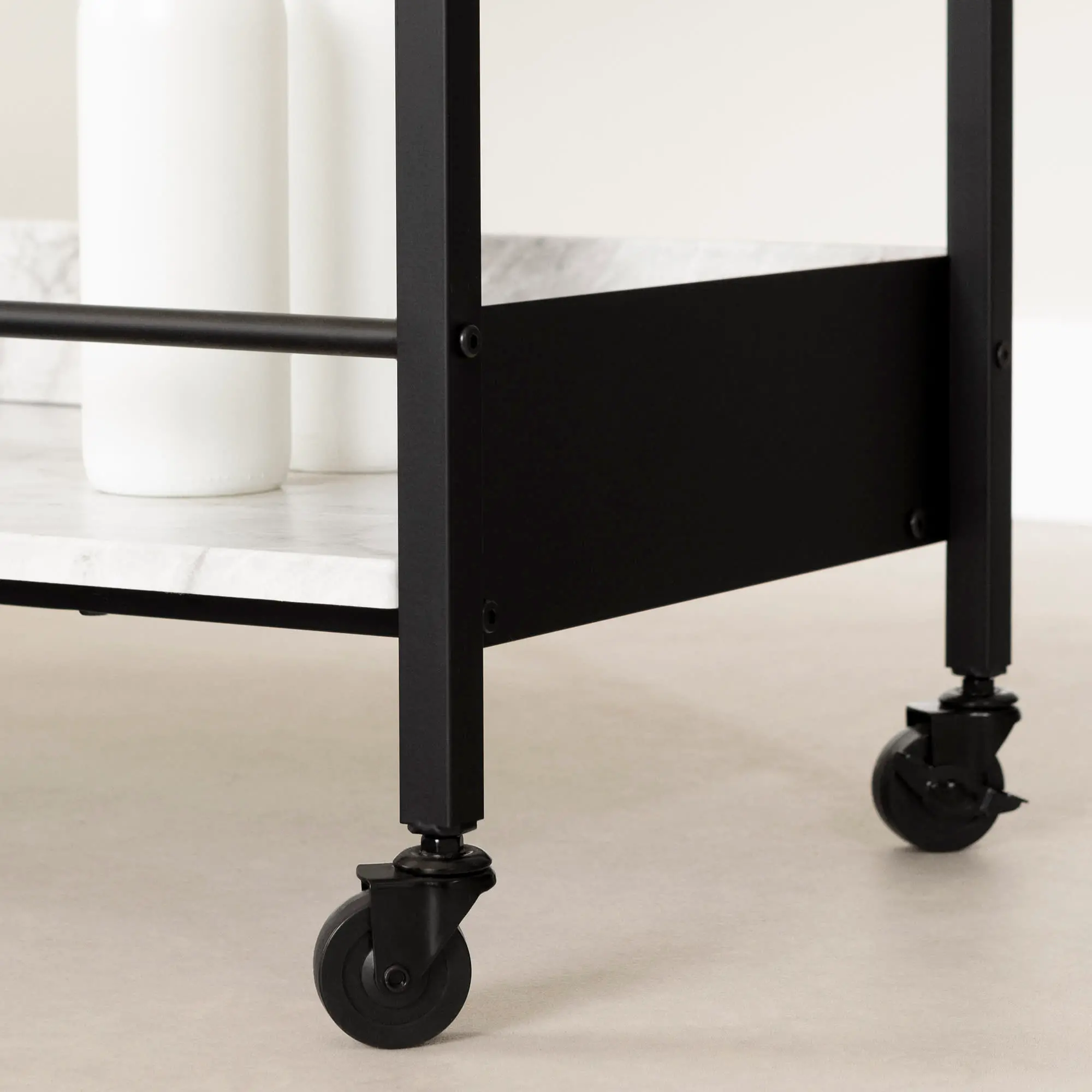 13447 City Life Black and Faux Carrara Marble Bar Cart - South Shore-8