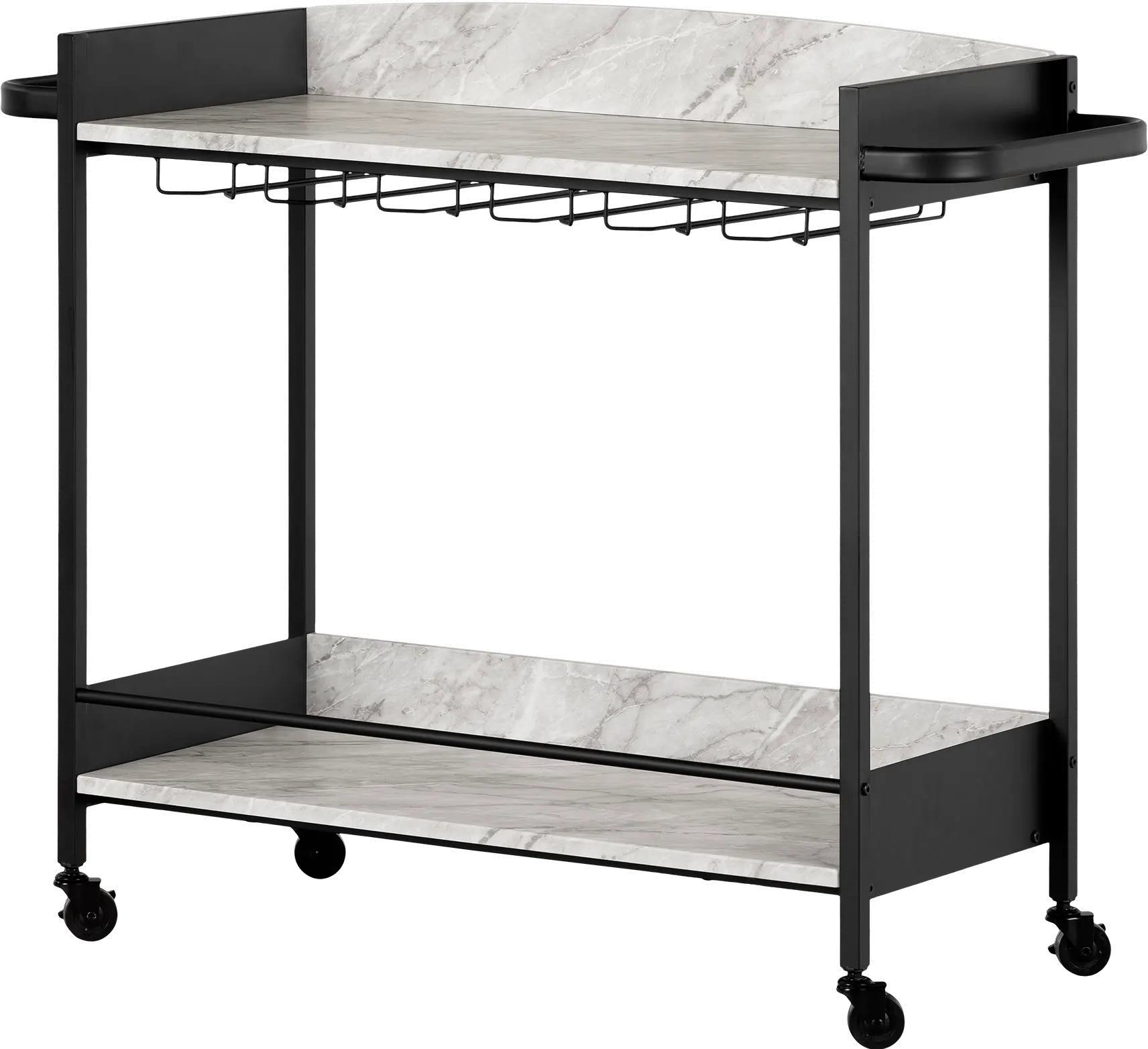 13447 City Life Black and Faux Carrara Marble Bar Cart - South Shore-1