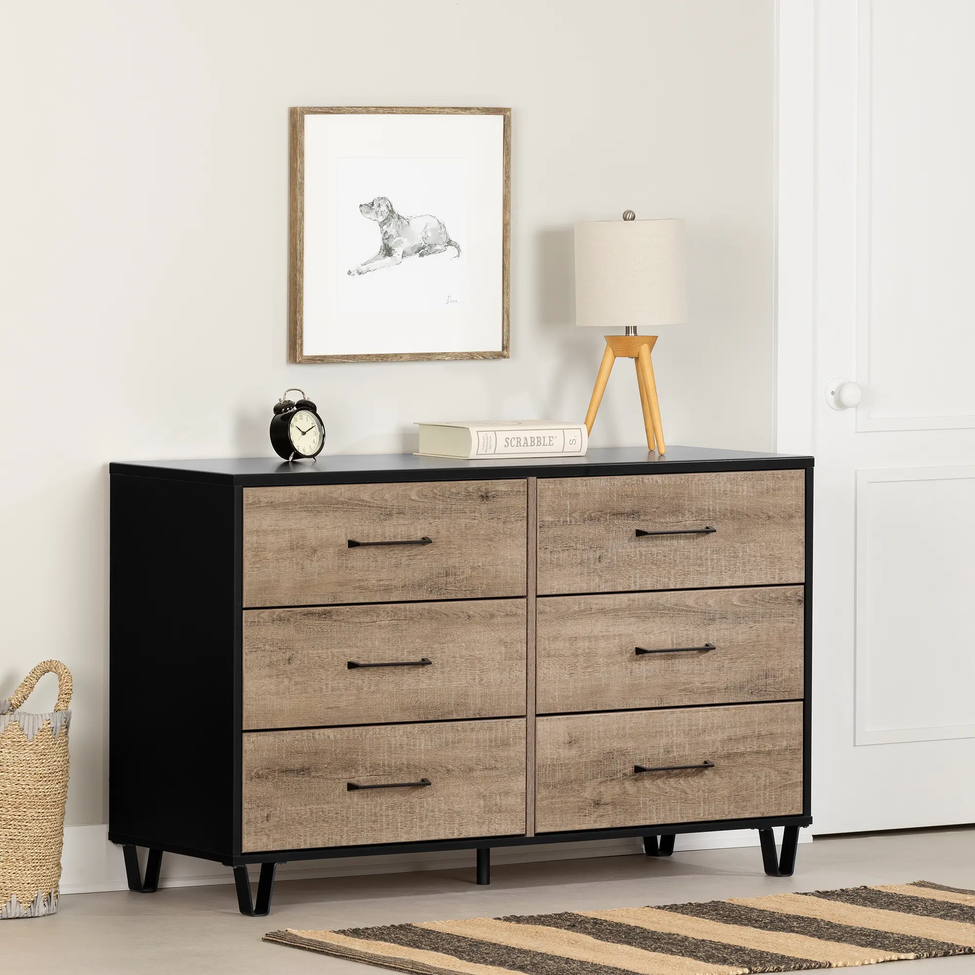 13480 Arlen Weathered Oak and Matte Black 6 Drawer Dresser - South Shore-2