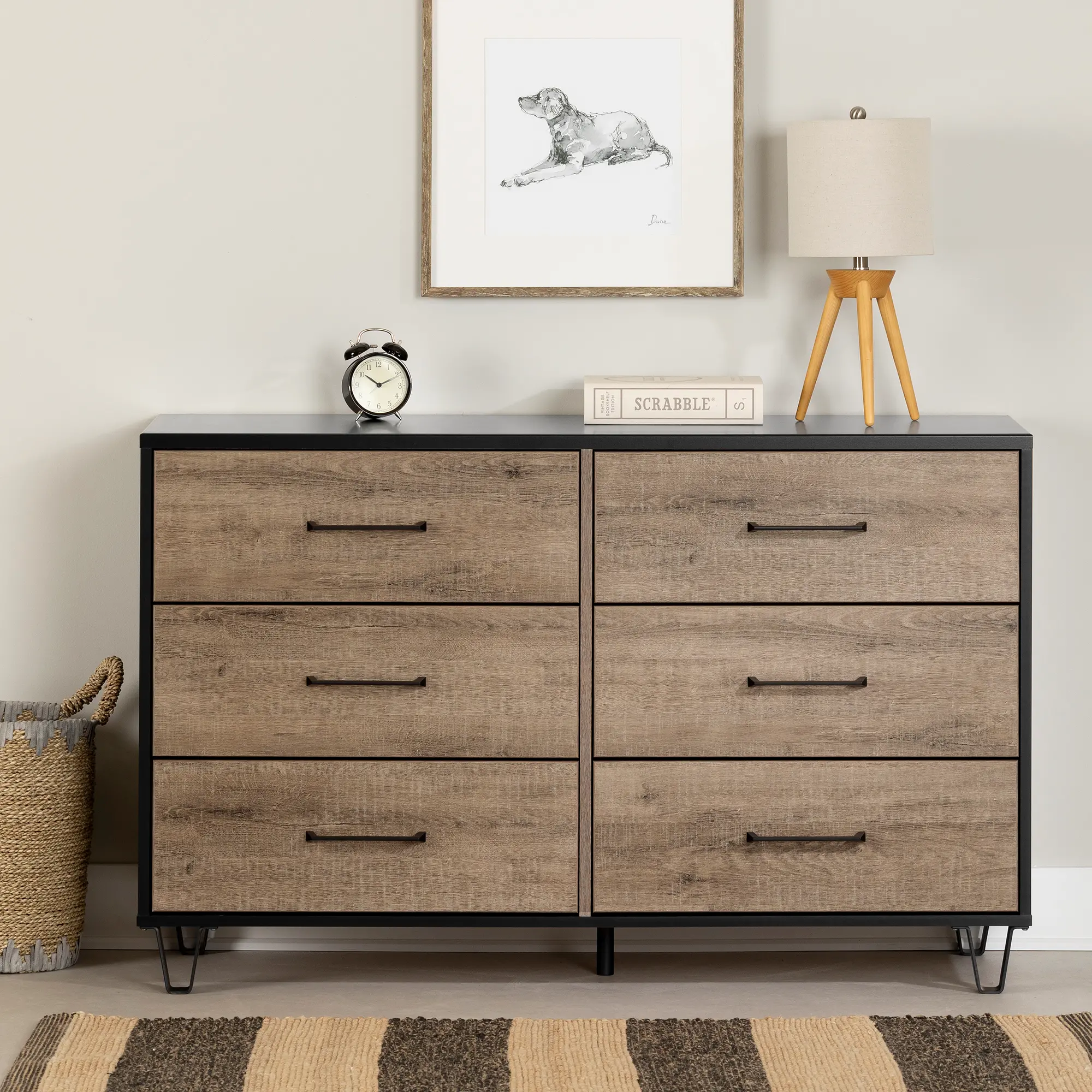 13480 Arlen Weathered Oak and Matte Black 6 Drawer Dresser - South Shore-3