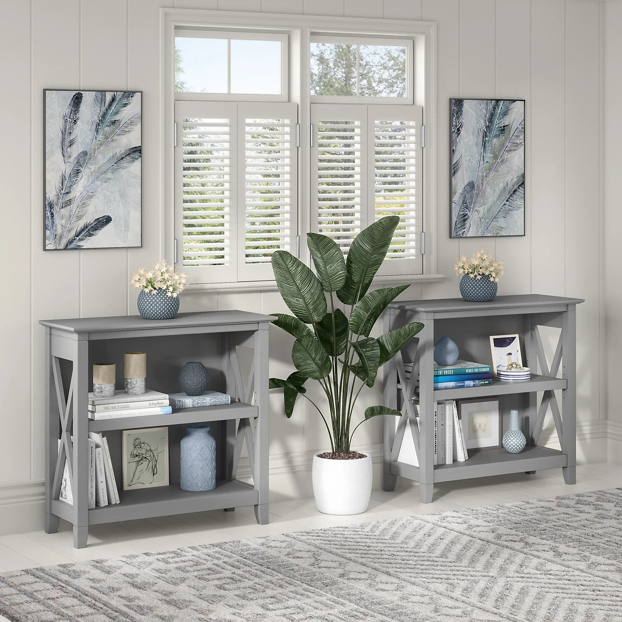 KWS053CG Key West Set of Two Cape Cod Gray Bookcase - Bush Furniture-1