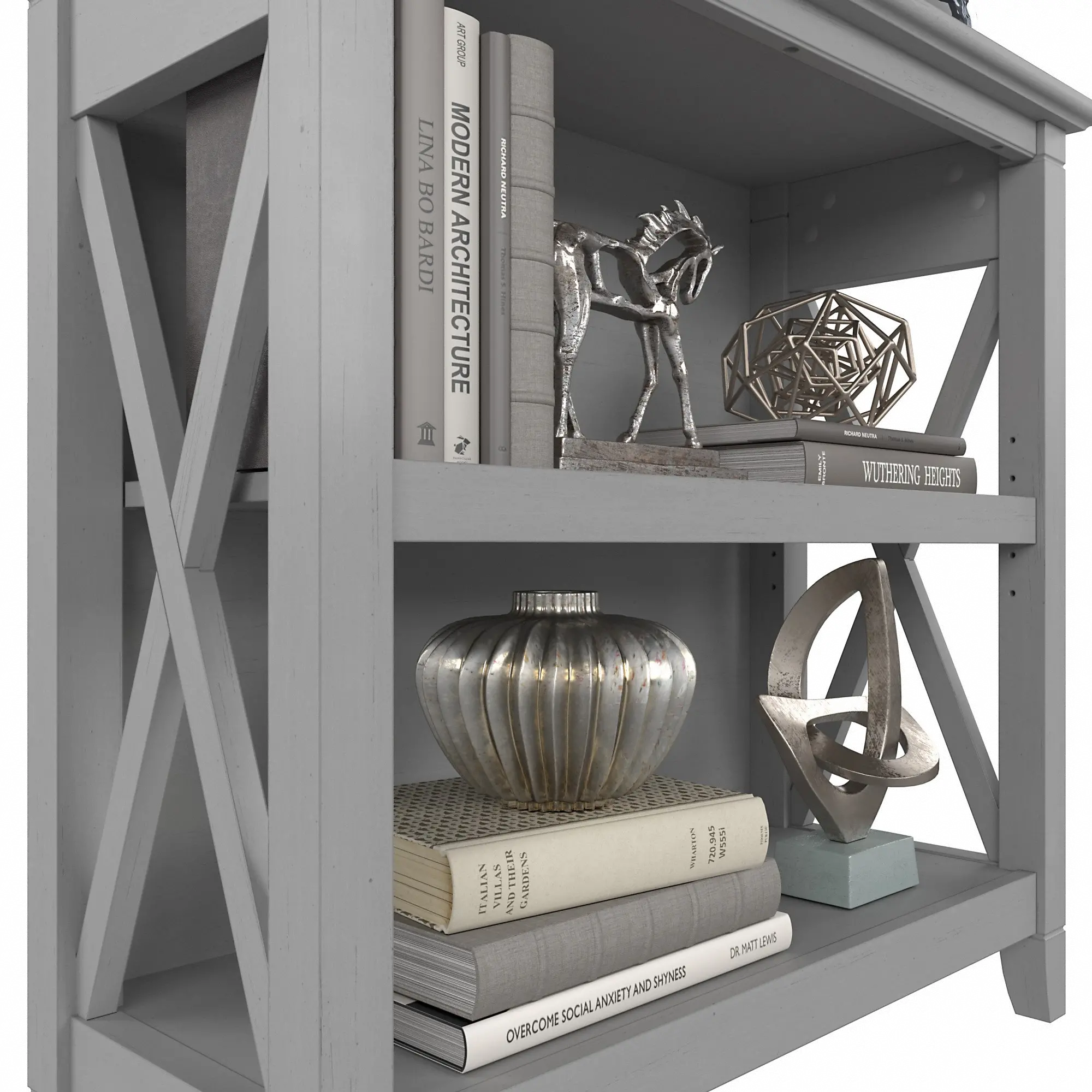 KWS053CG Key West Set of Two Cape Cod Gray Bookcase - Bush Furniture-4
