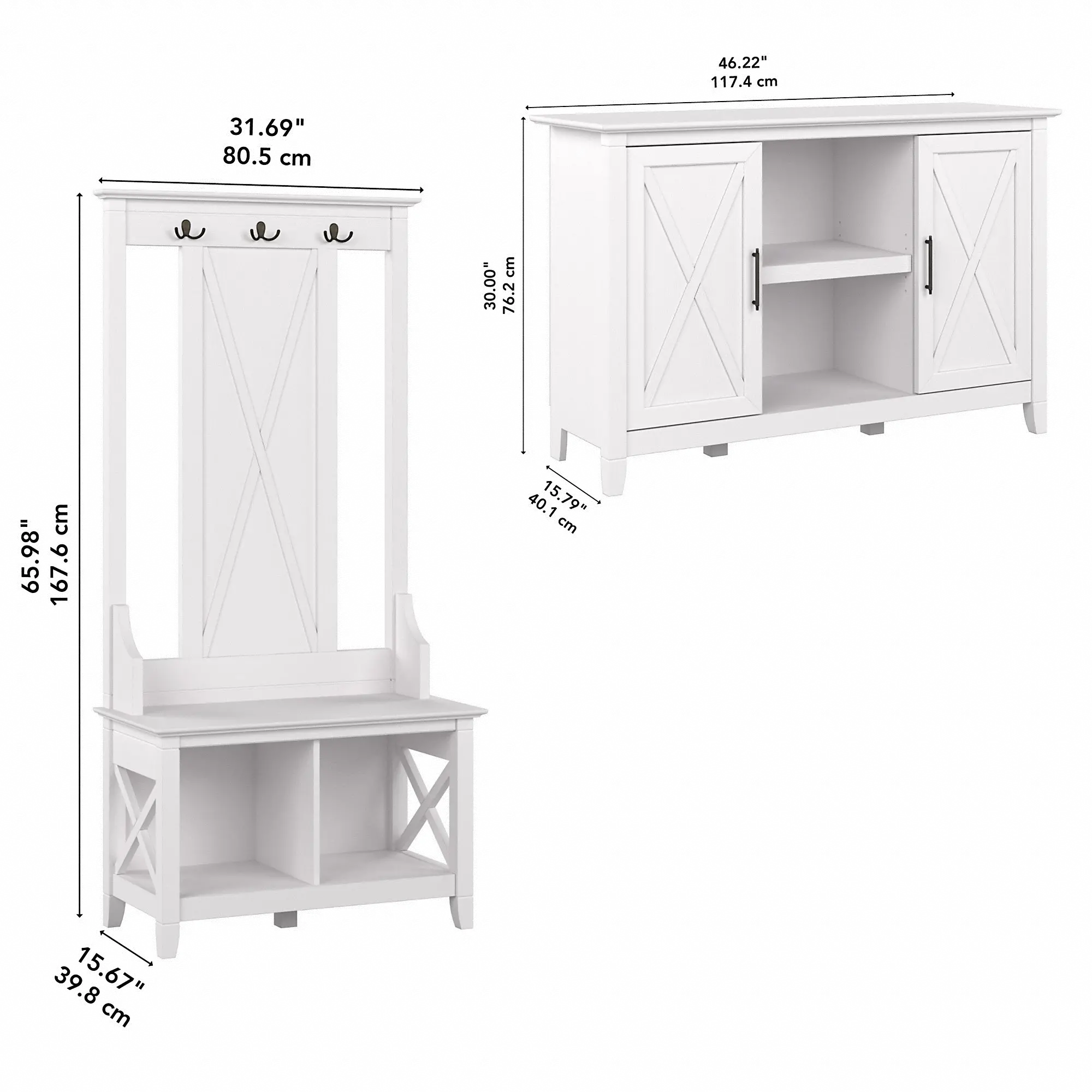 KWS054WT Key West White Oak Hall Tree with Shoe Bench and 2 Door Cabinet - Bush Furniture-6