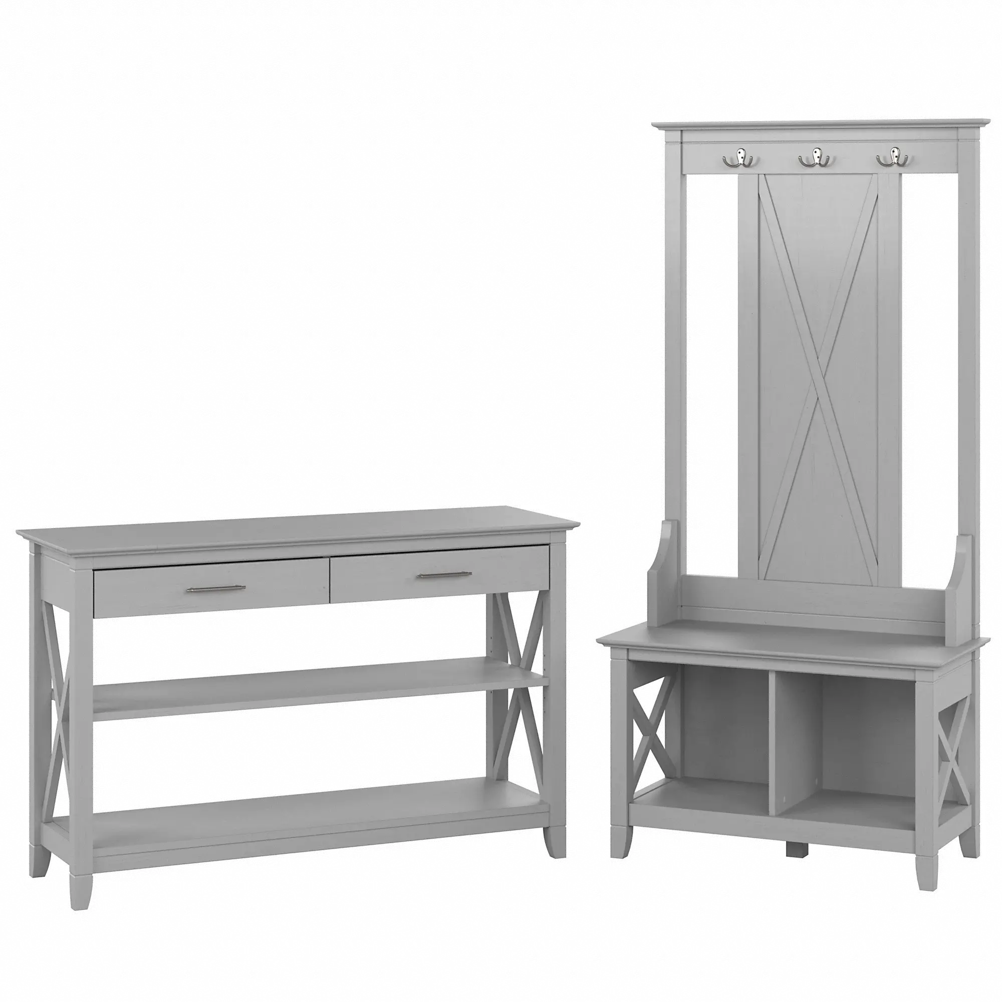 KWS056CG Key West Cape Cod Gray Hall Tree with Shoe Bench and Console Table - Bush Furniture-2