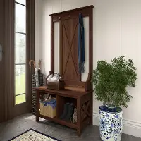 KWS166BC-03 Key West Bing Cherry Hall Tree with Shoe Bench - Bush Furniture