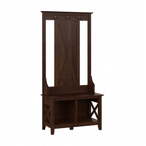 Key West Bing Cherry Hall Tree with Shoe Bench Bush Furniture