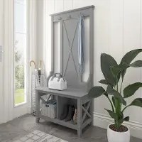 KWS166CG-03 Key West Cape Cod Gray Hall Tree with Shoe Bench - Bush Furniture