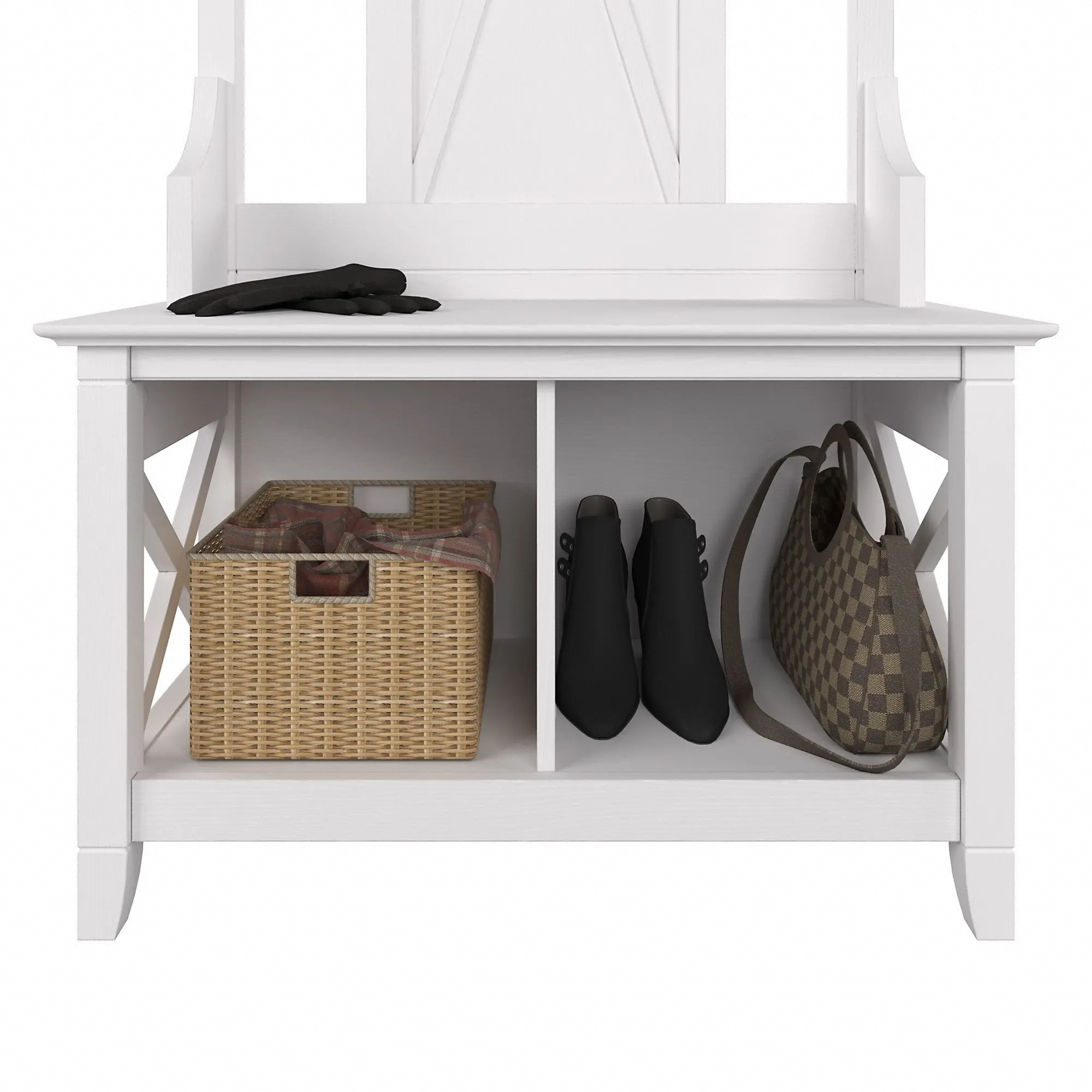 KWS166WT-03 Key West White Oak Hall Tree with Shoe Bench - Bush Furniture-5