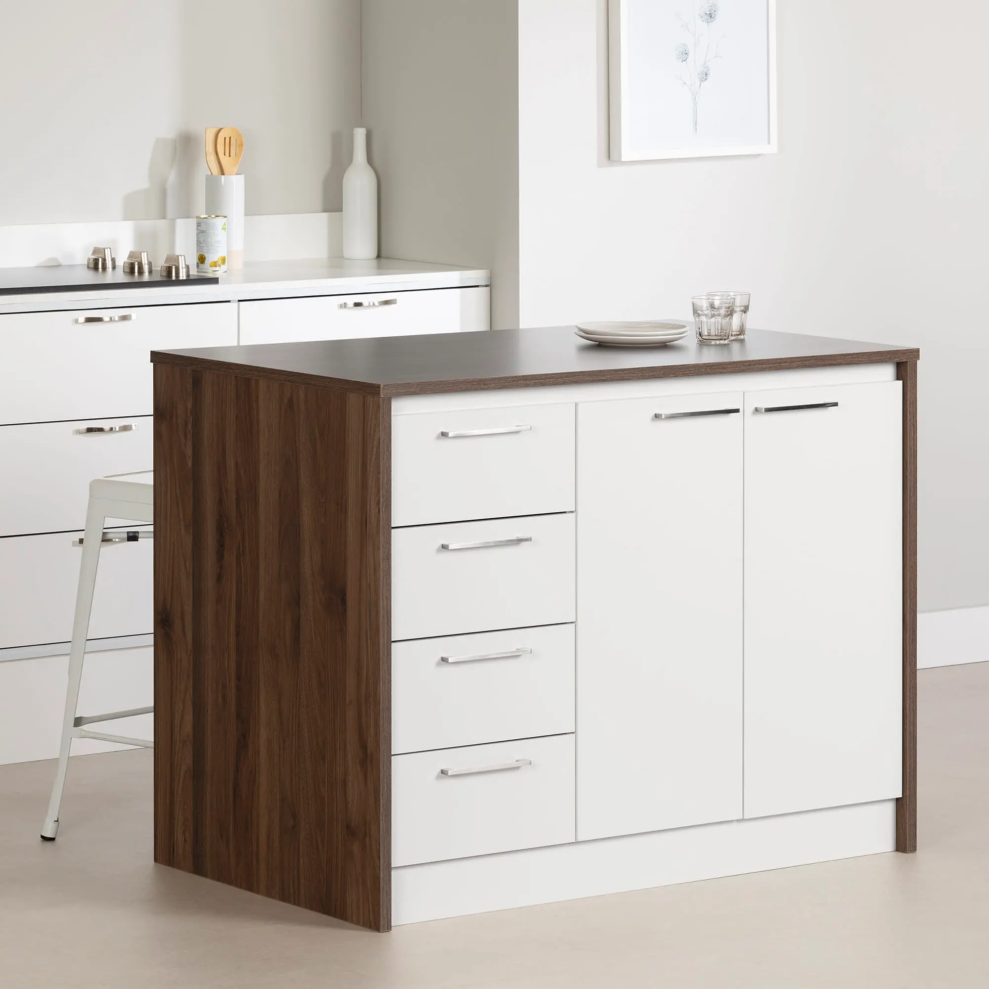 13541 Myro Natural White and Walnut Kitchen Island - South Shore-2