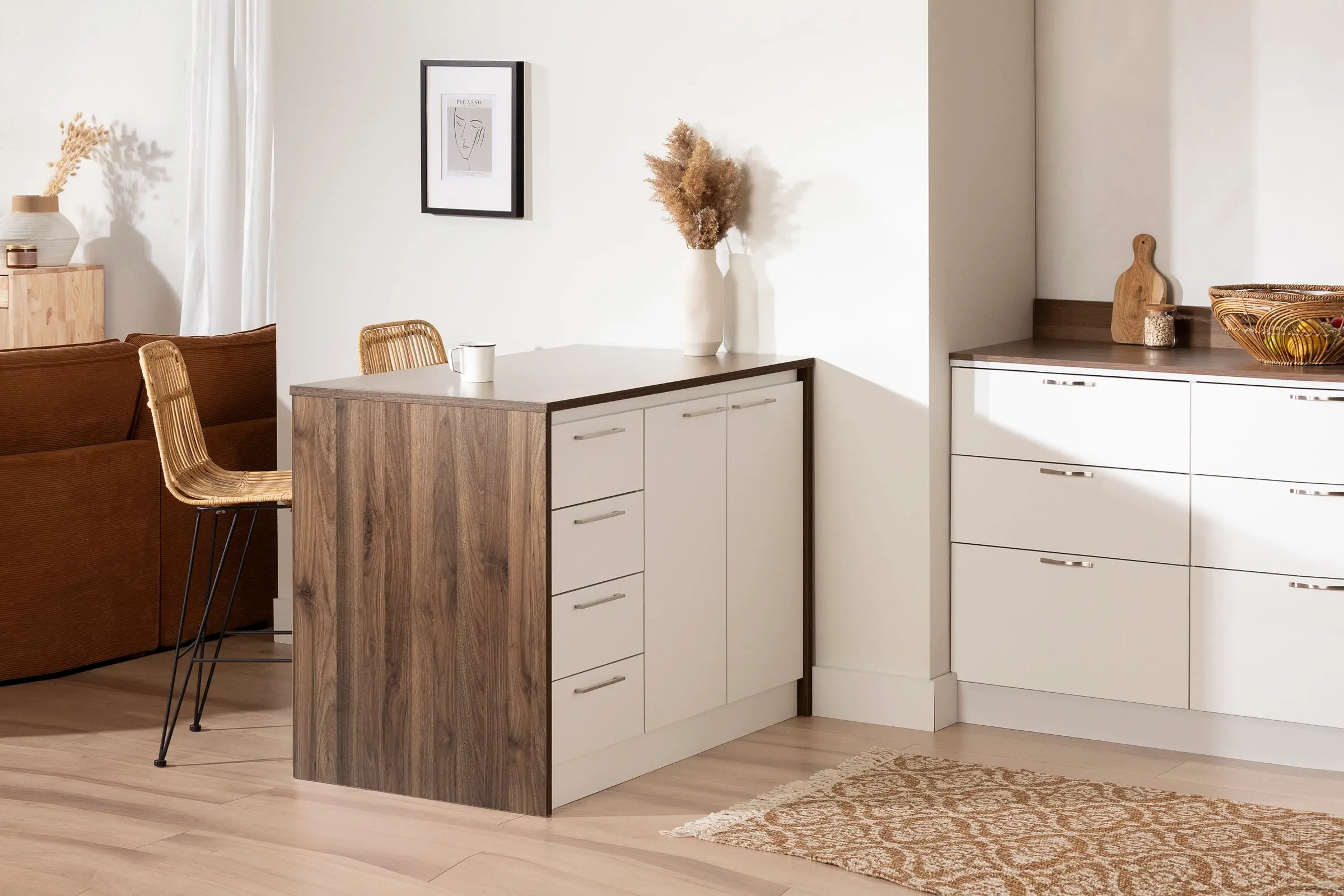 13541 Myro Natural White and Walnut Kitchen Island - South Shore-4