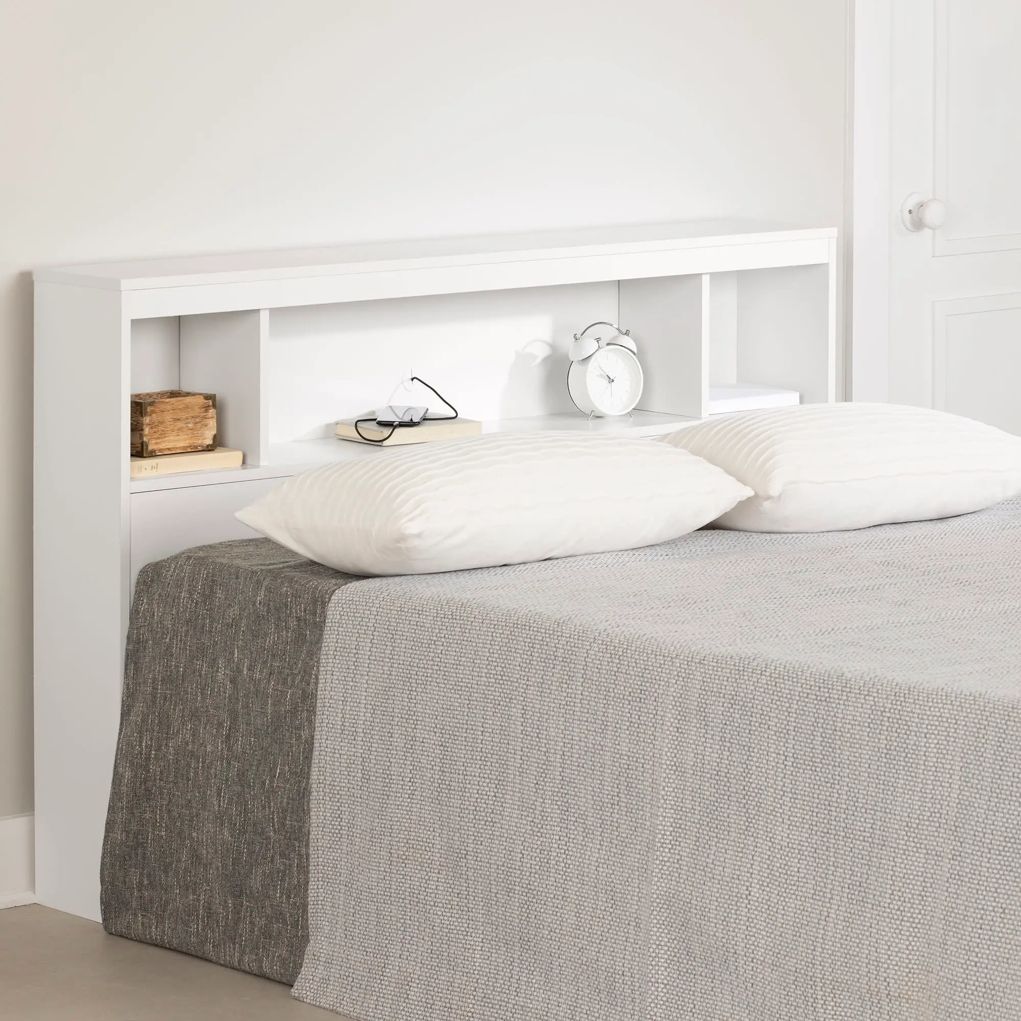 13846 Fusion Full/Queen Pure White Bookcase Headboard - South Shore-2